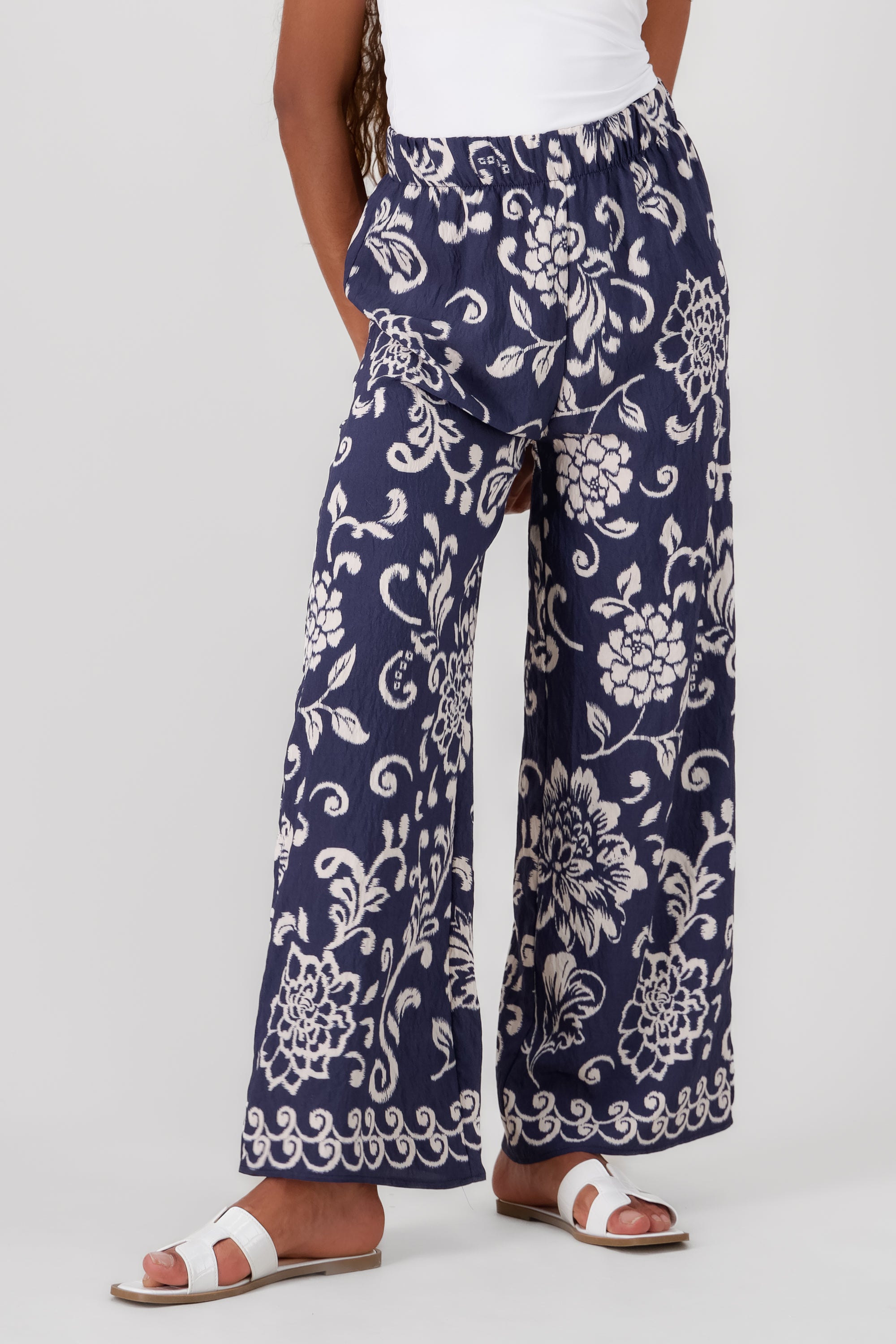 Wide Leg Floral Print Pants NAVY COMBO