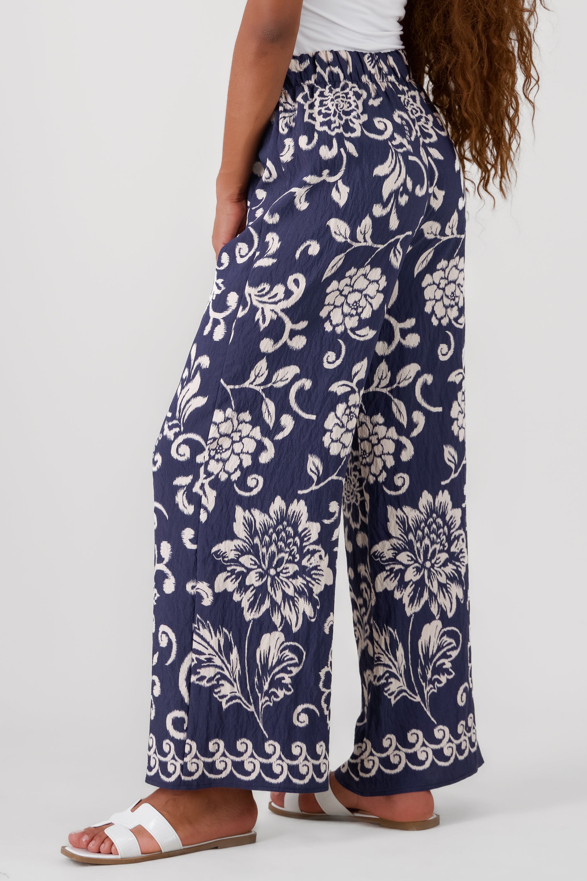 Wide Leg Floral Print Pants NAVY COMBO