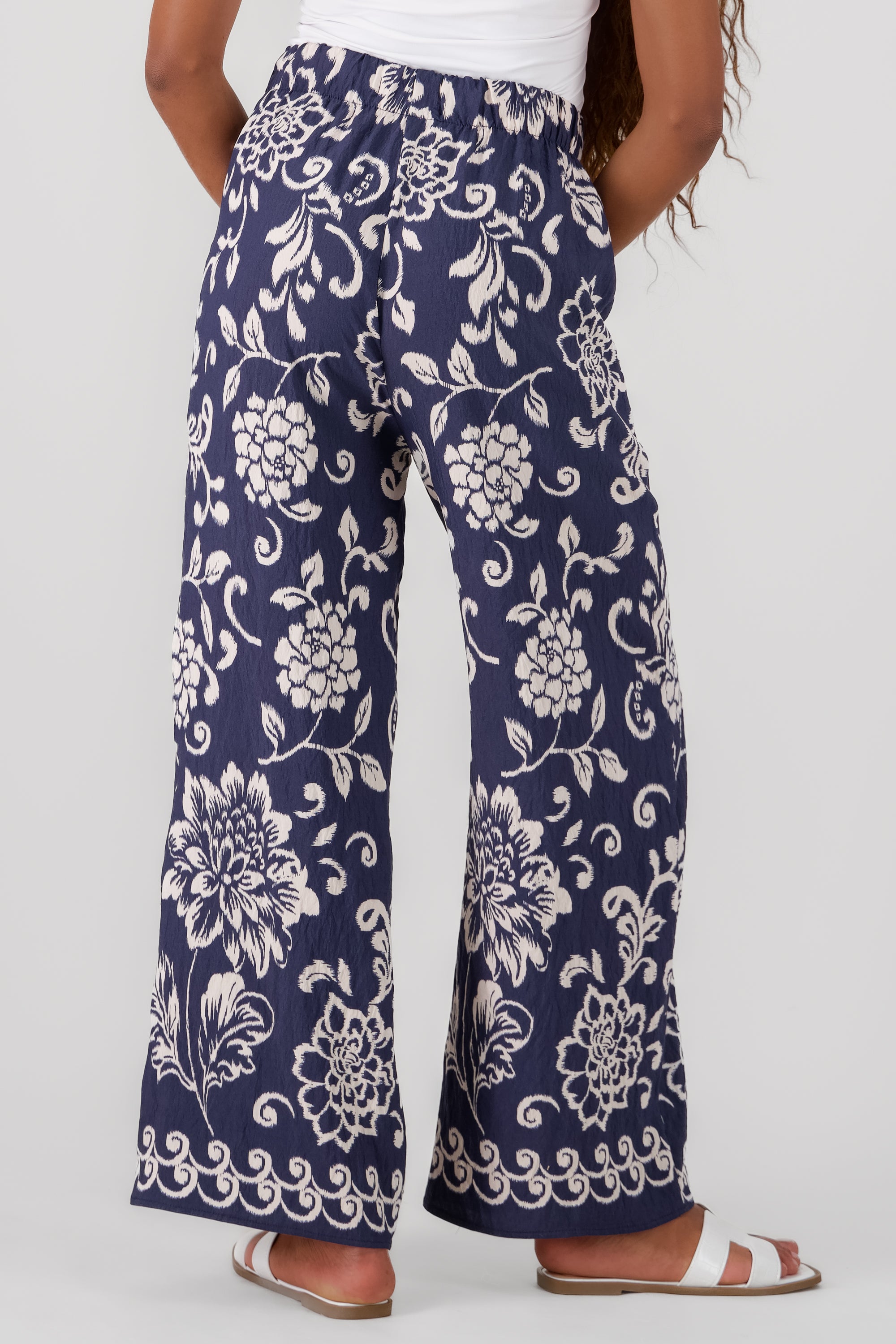 Wide Leg Floral Print Pants NAVY COMBO