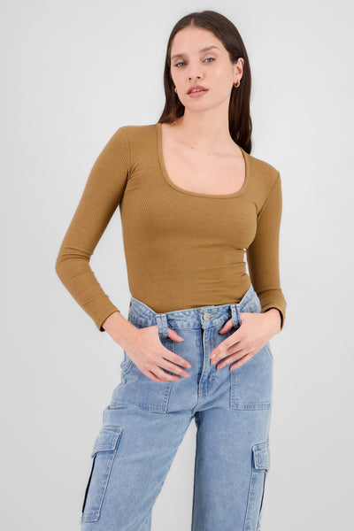 Long Sleeve Ribbed Bodysuit SAND