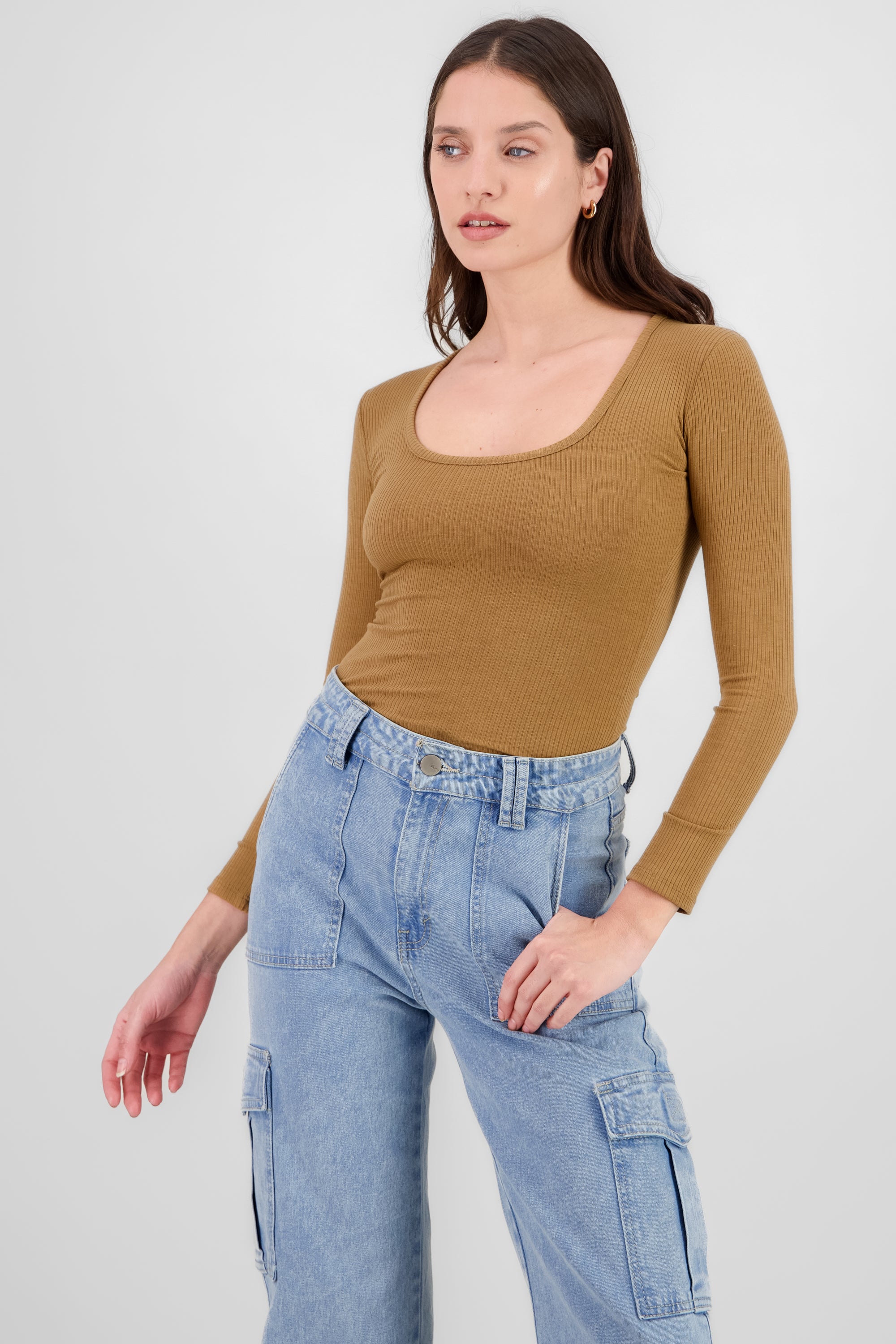 Long Sleeve Ribbed Bodysuit SAND