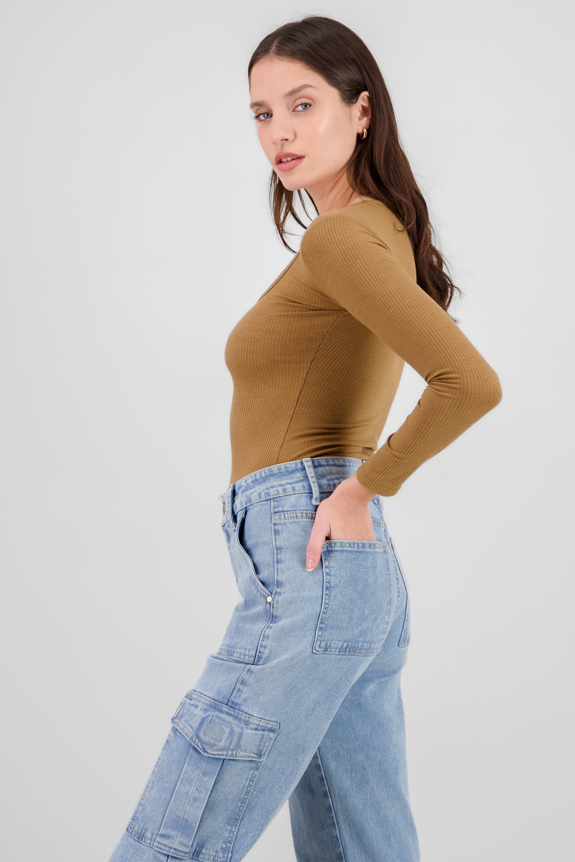 Long Sleeve Ribbed Bodysuit SAND