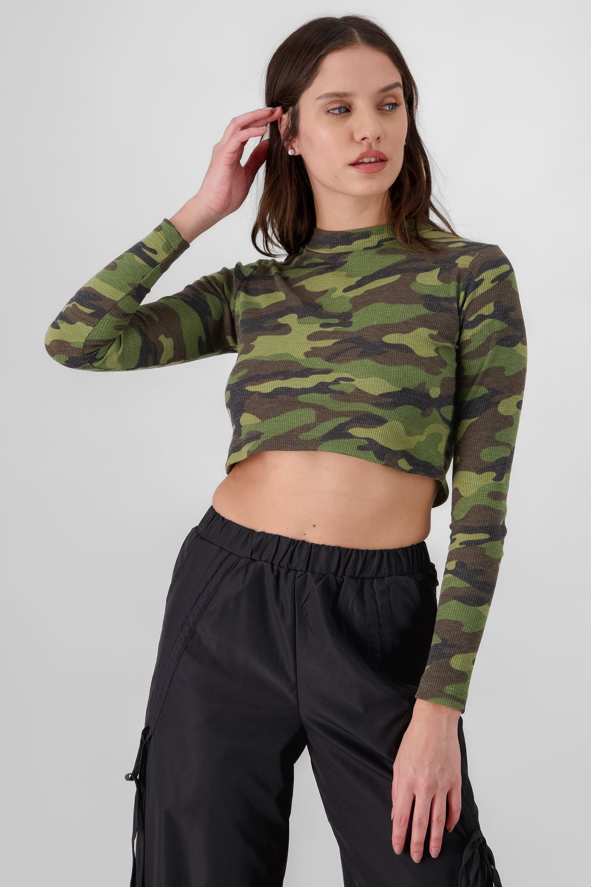 Long Sleeve Military Top GREEN COMBO