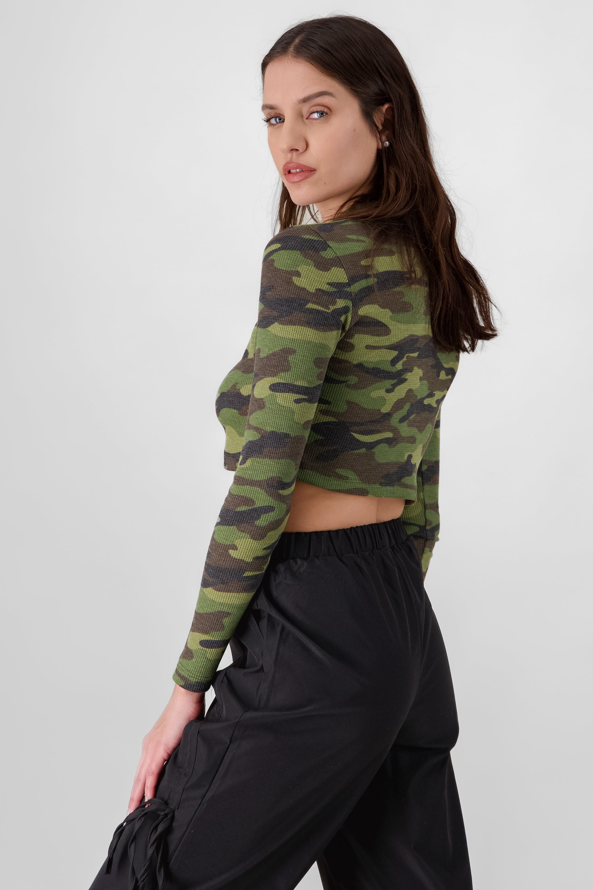 Long Sleeve Military Top GREEN COMBO