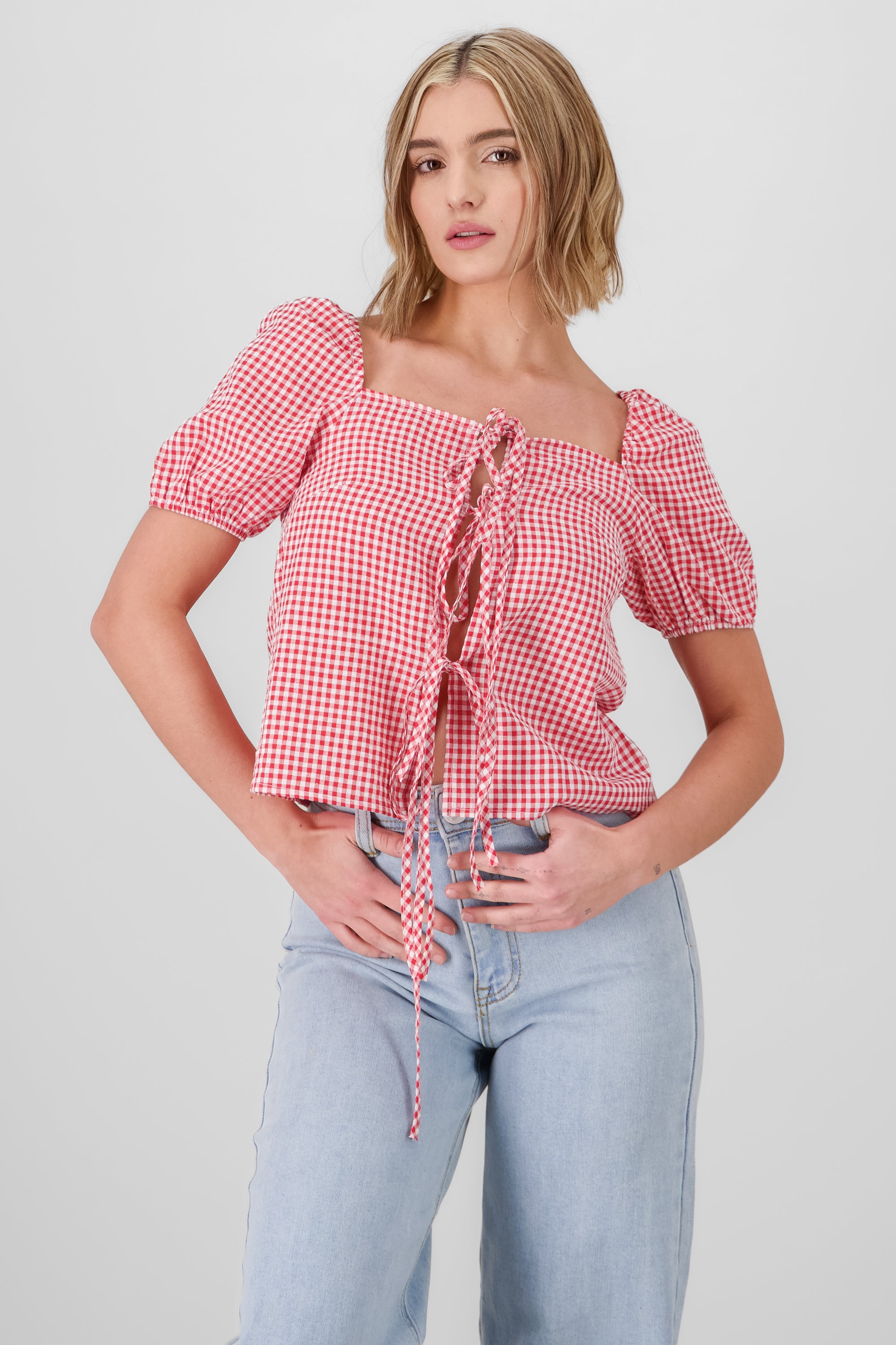 Puff Sleeve Shirt RED COMBO