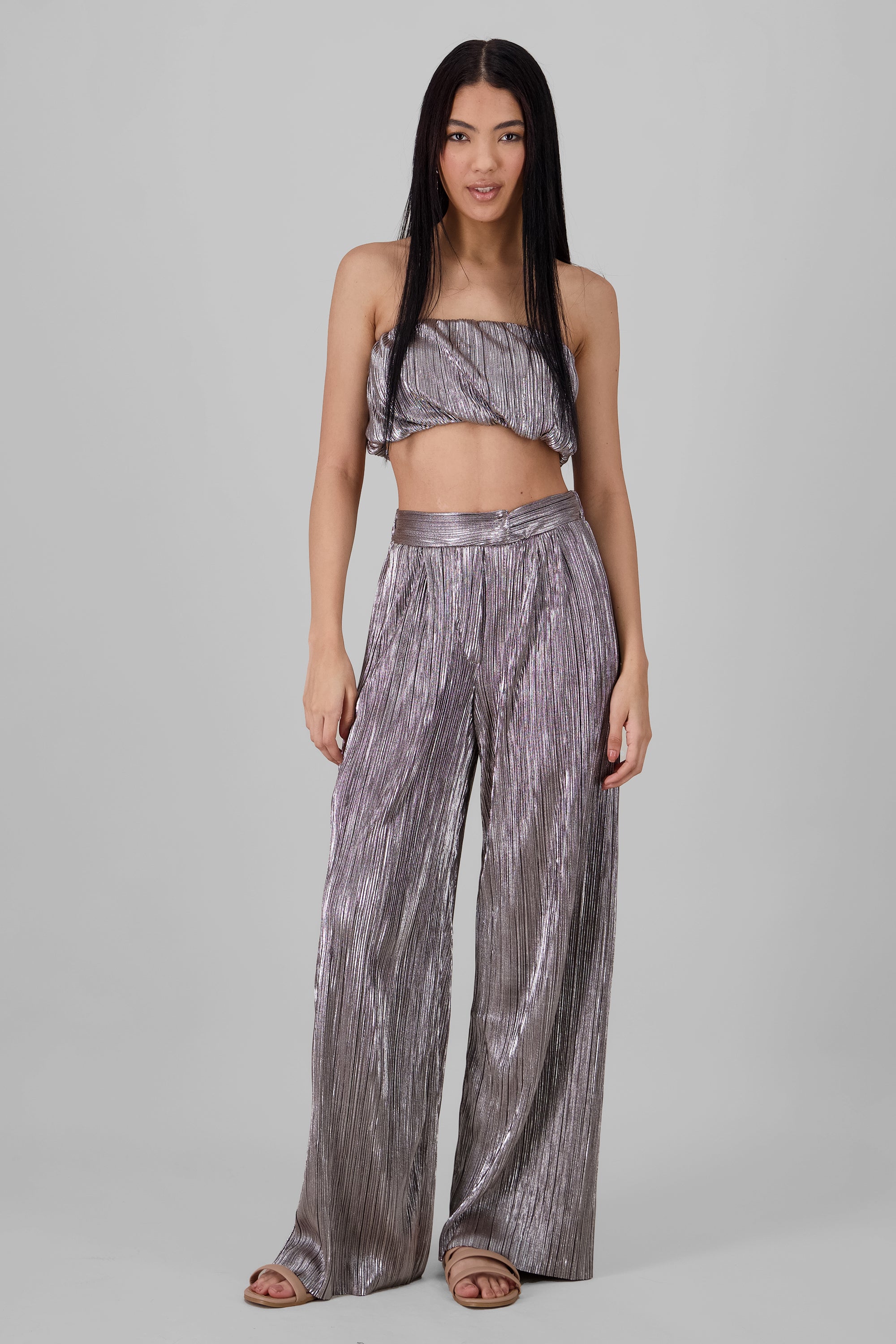 Shiny Textured Pants SILVER