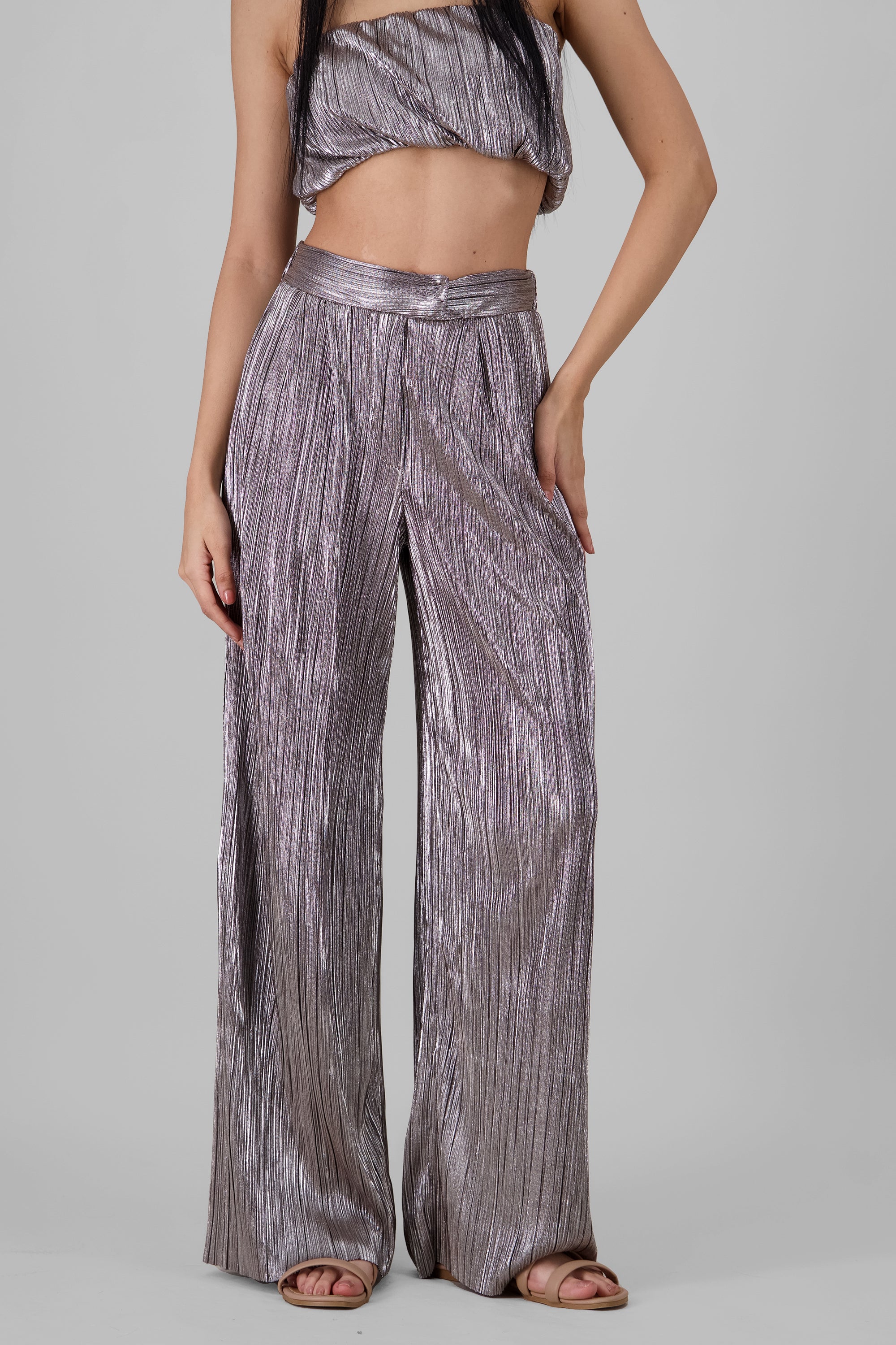 Shiny Textured Pants SILVER