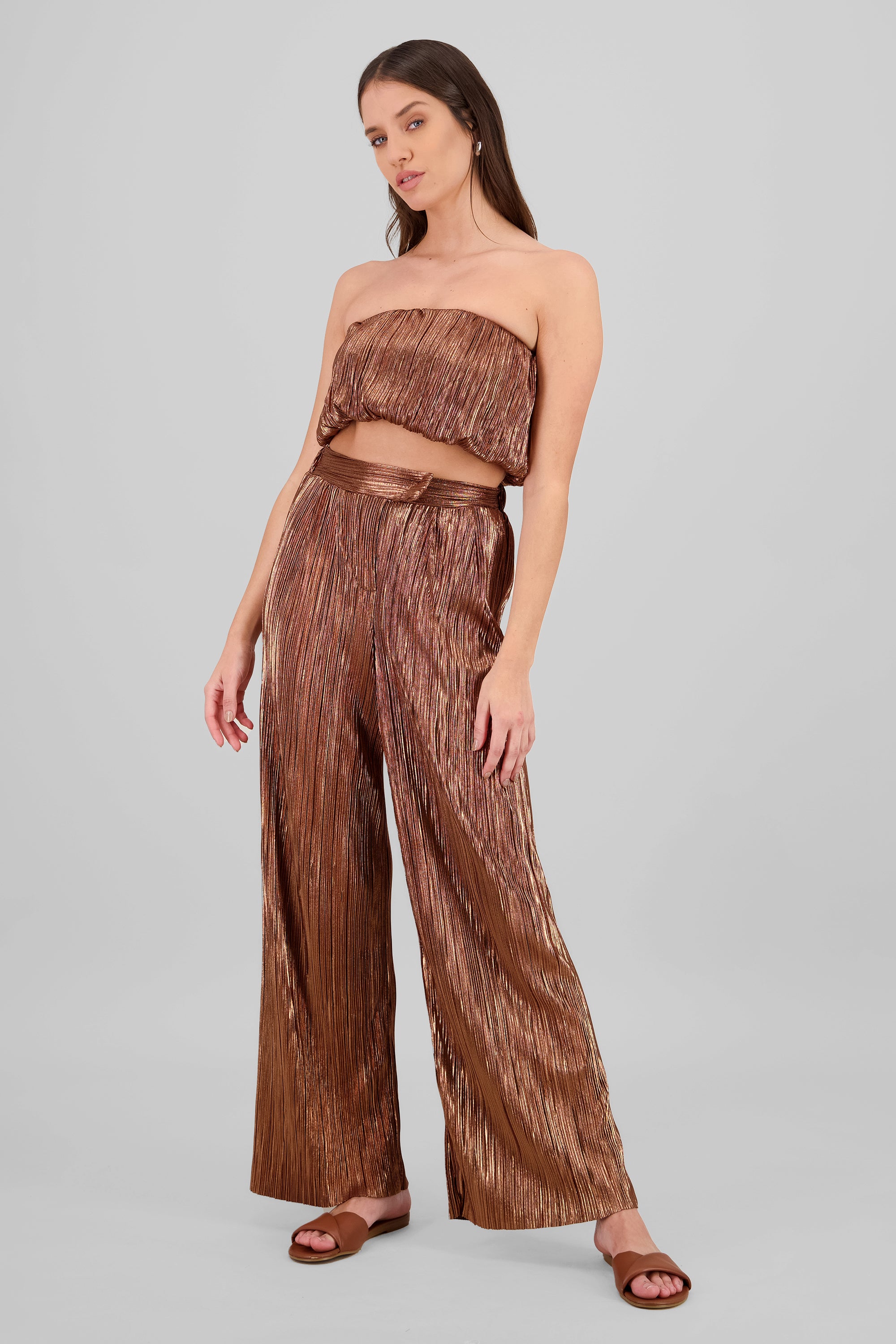 Shiny Textured Pants COPPER