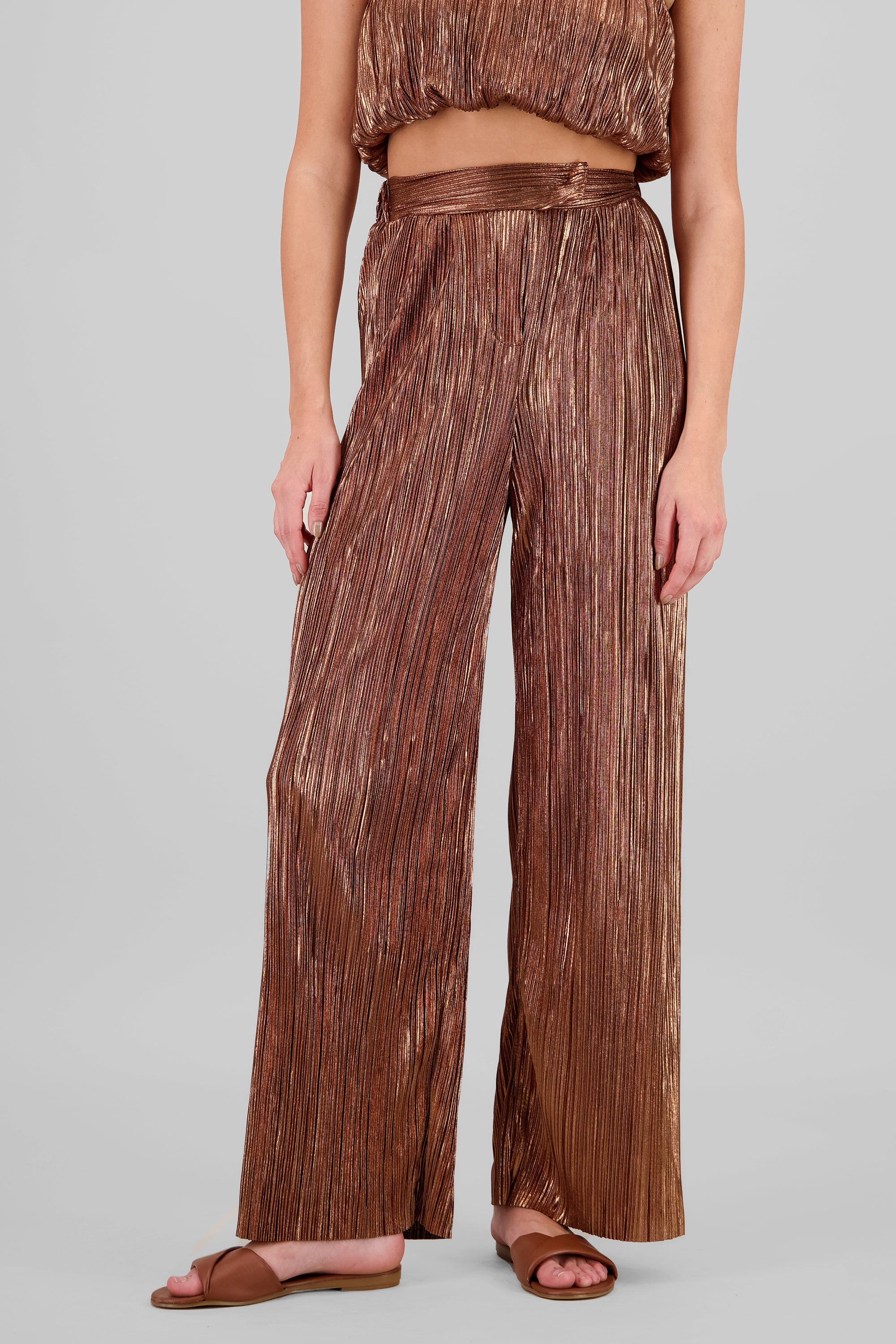 Shiny Textured Pants COPPER