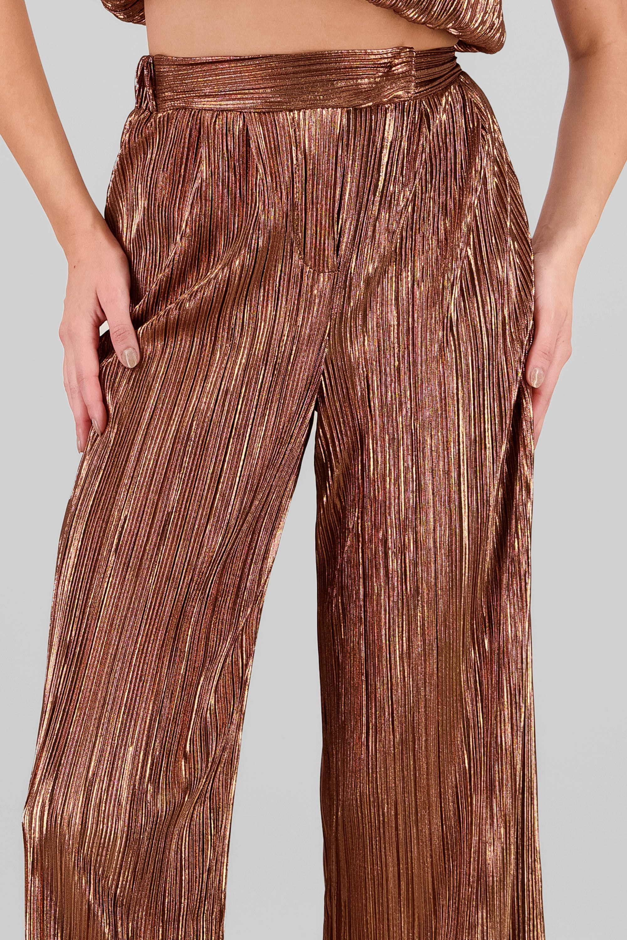 Shiny Textured Pants COPPER