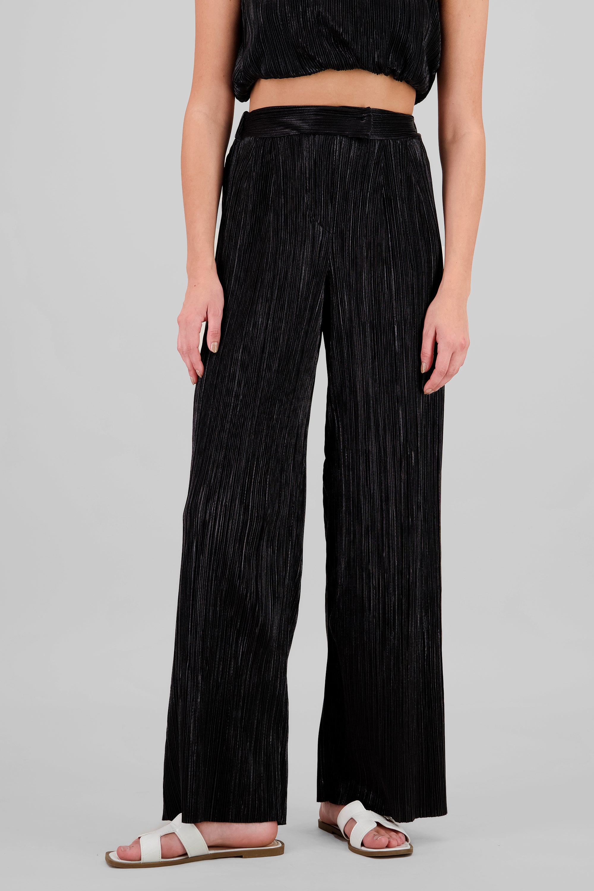 Shiny Textured Pants BLACK