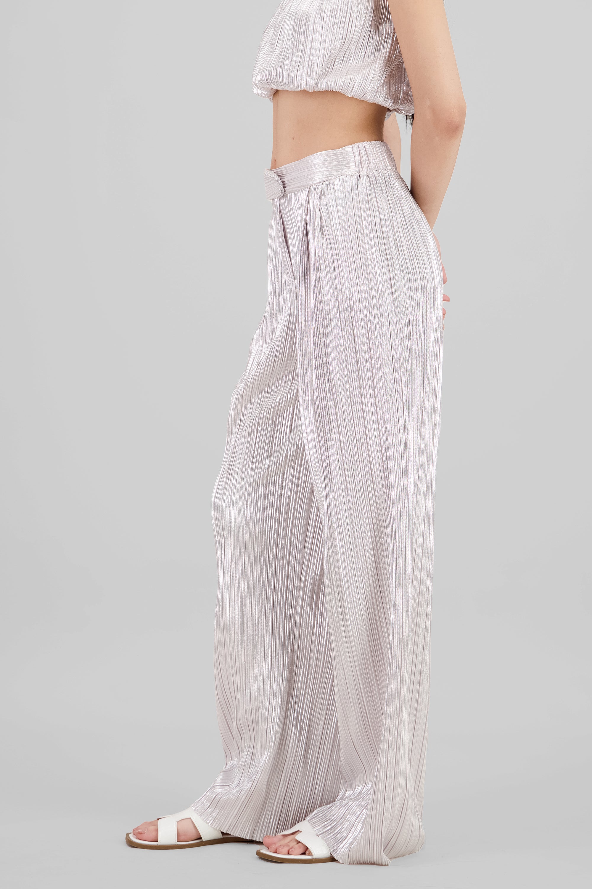 Shiny Textured Pants PASTEL PINK