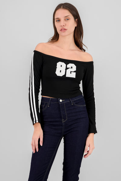 Off Shoulder Ribbed Top BLACK COMBO