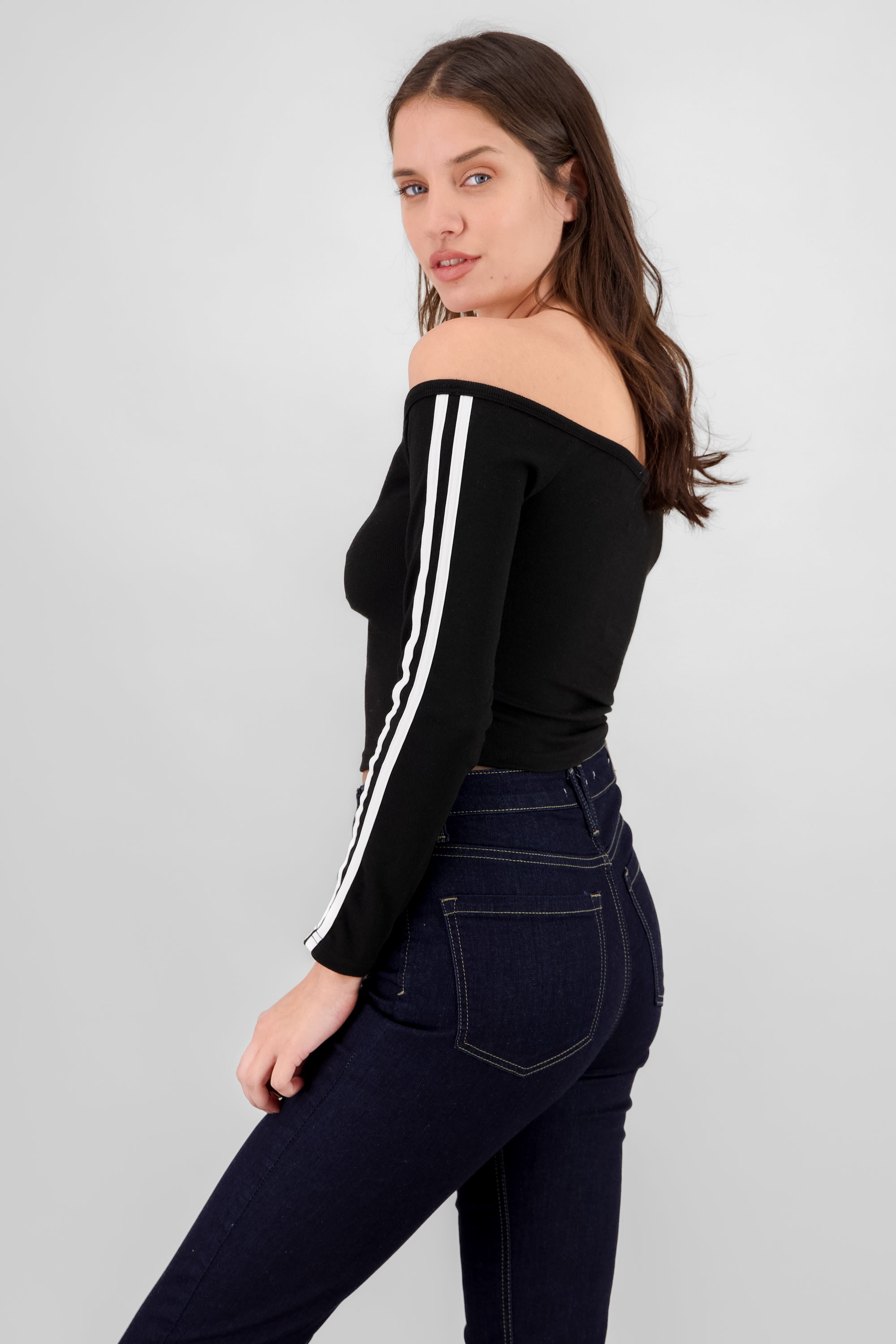 Off Shoulder Ribbed Top BLACK COMBO