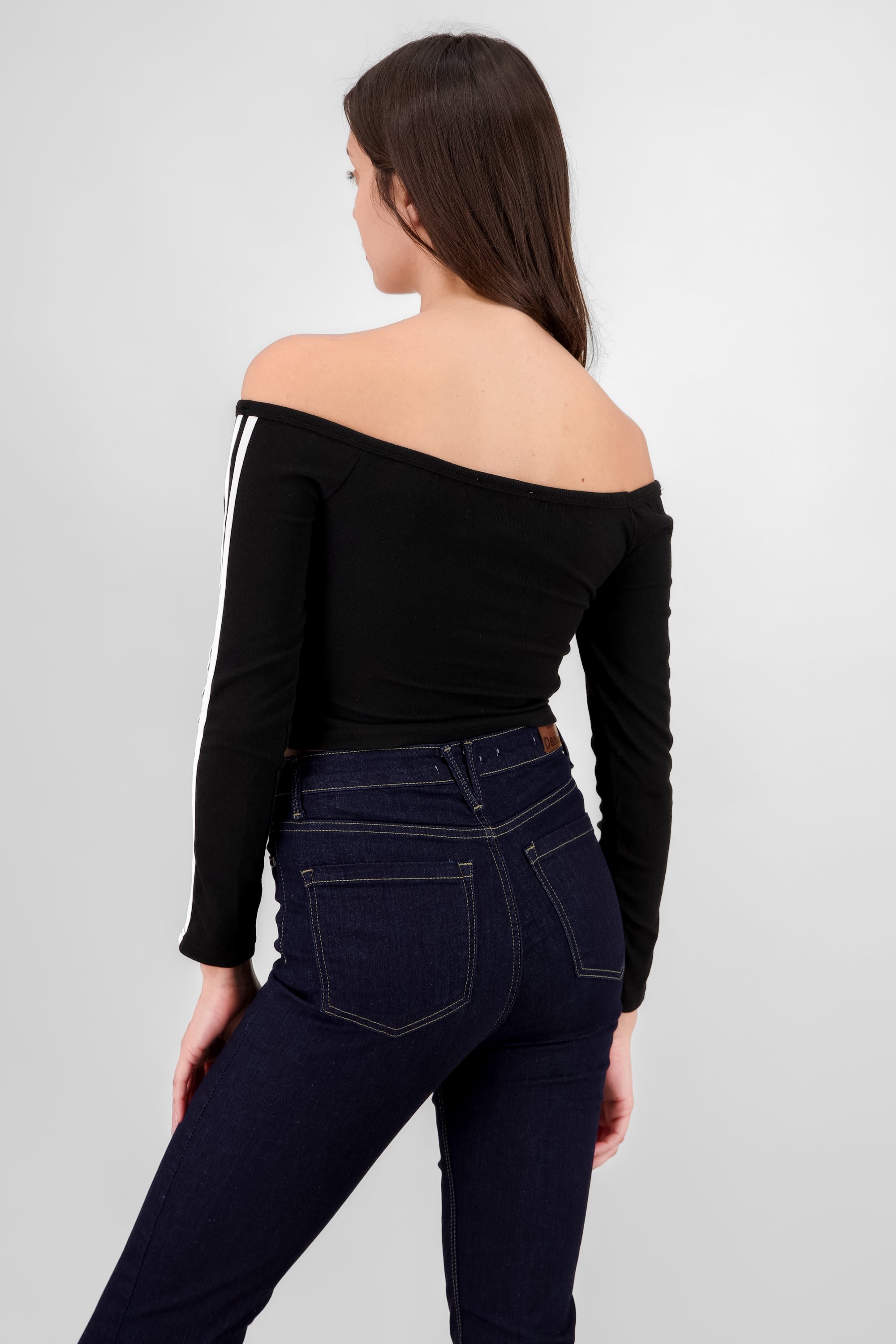 Off Shoulder Ribbed Top BLACK COMBO