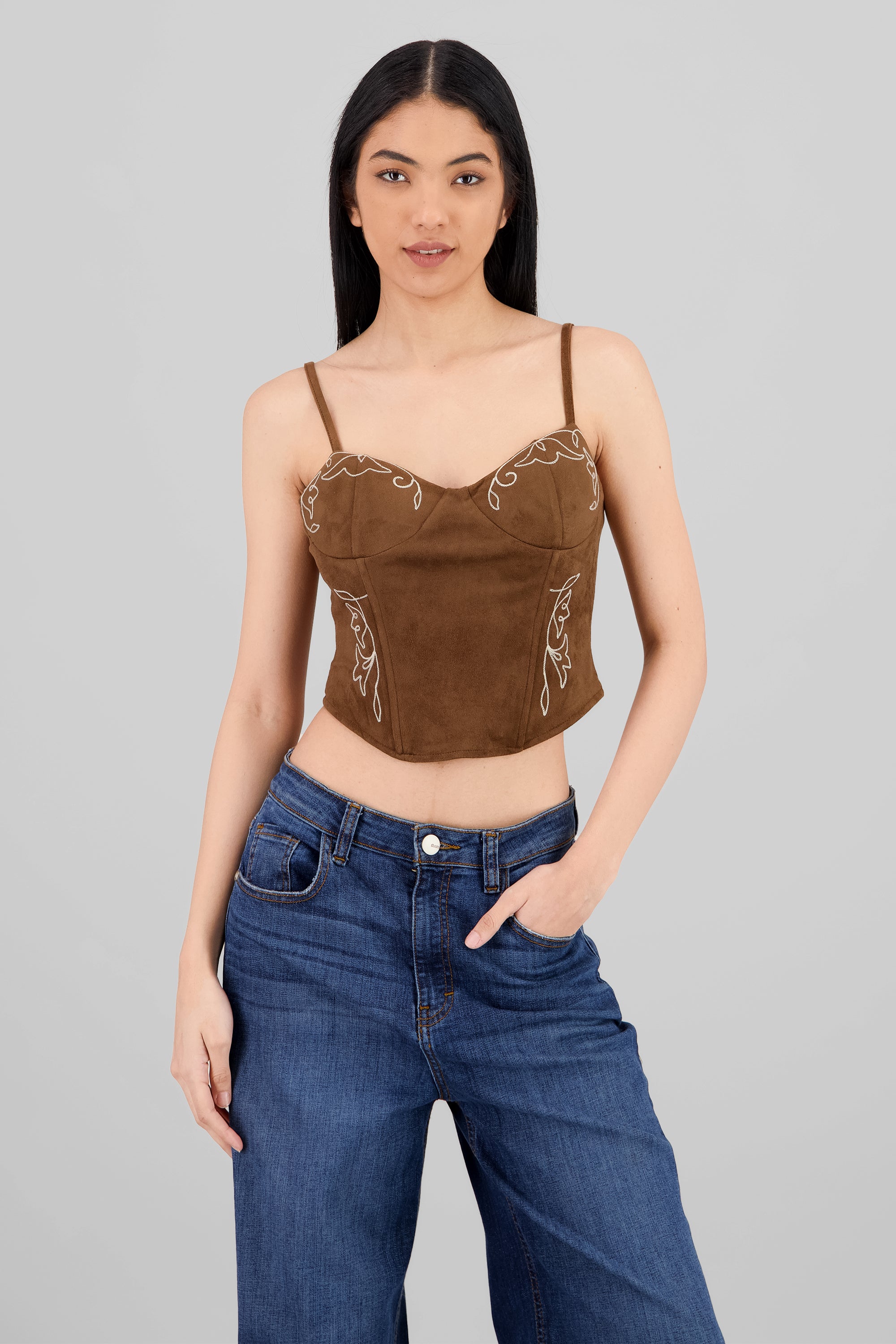 Suede Corset Blouse BROWN