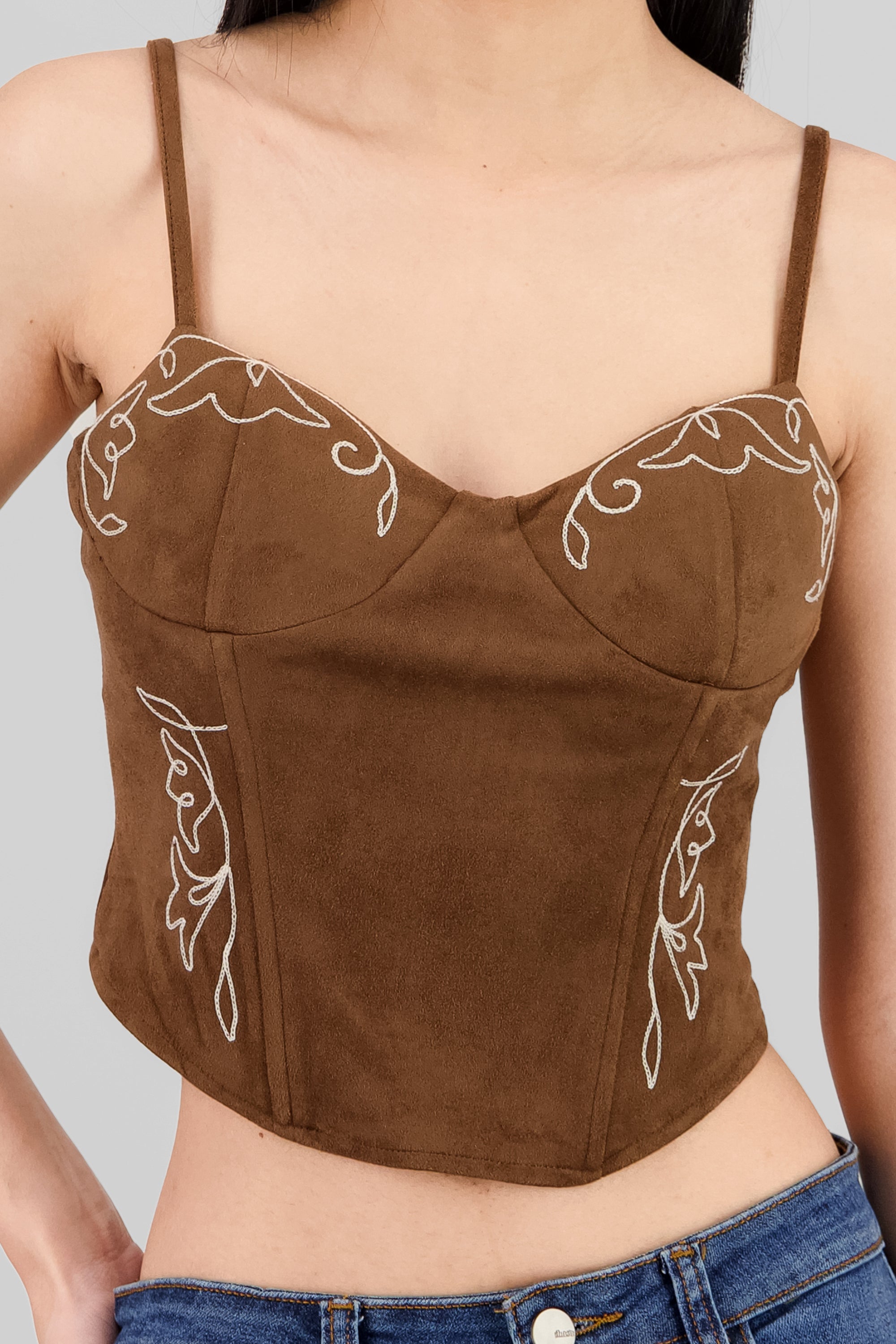 Suede Corset Blouse BROWN