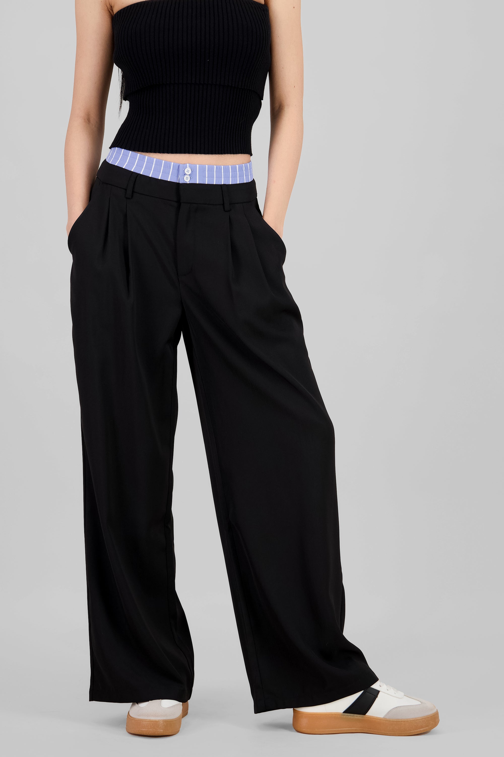 Striped Waistband Pants BLACK COMBO