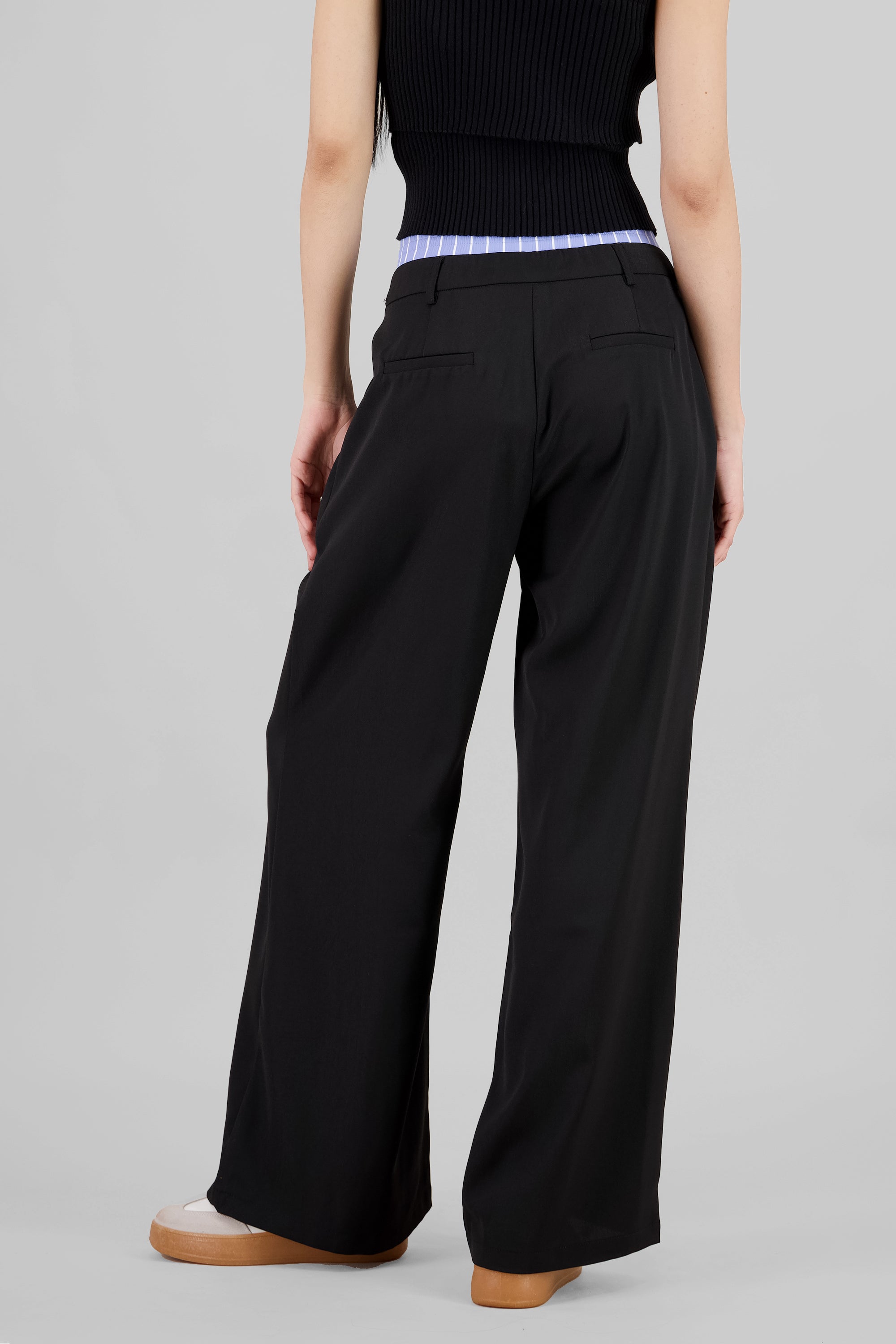 Striped Waistband Pants BLACK COMBO