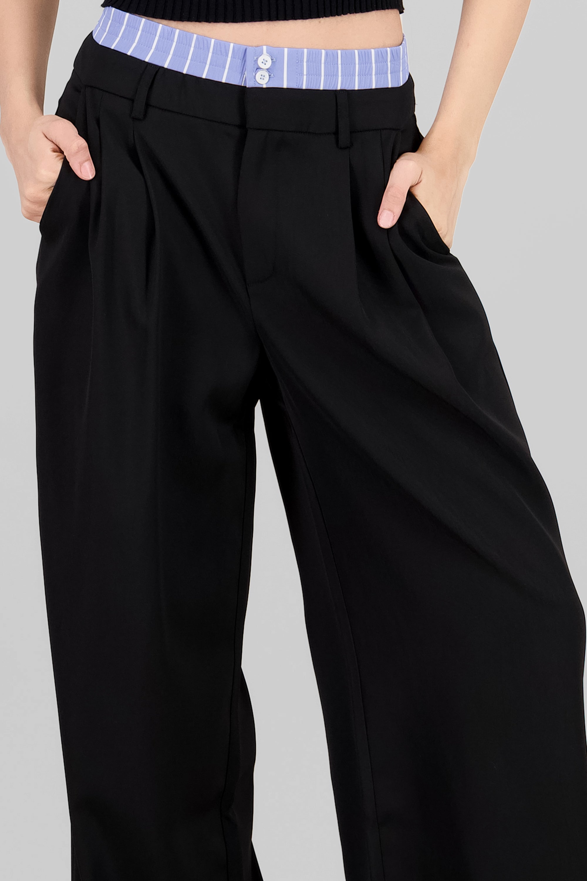 Striped Waistband Pants BLACK COMBO