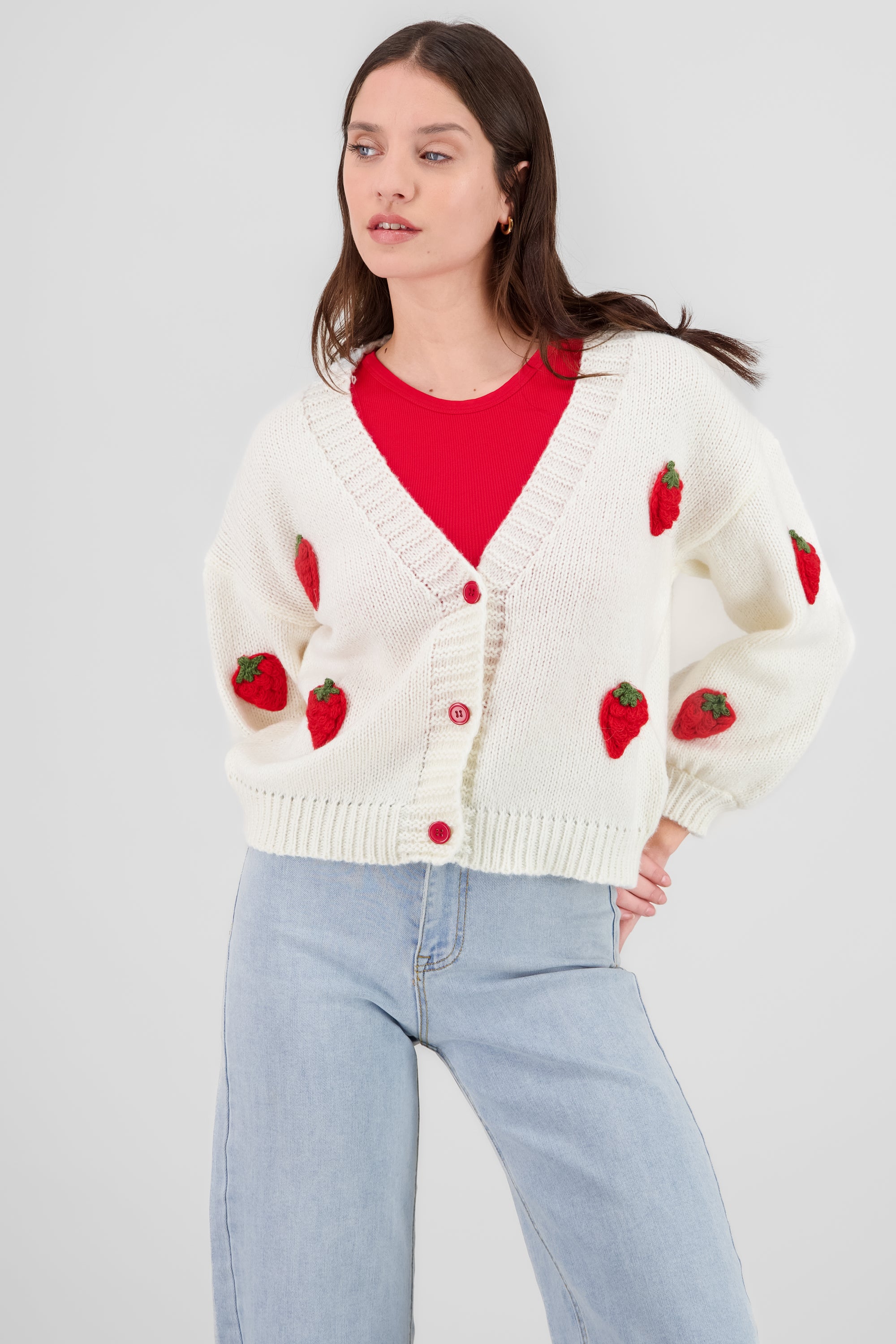 3D Strawberry Knit Sweater WHITE