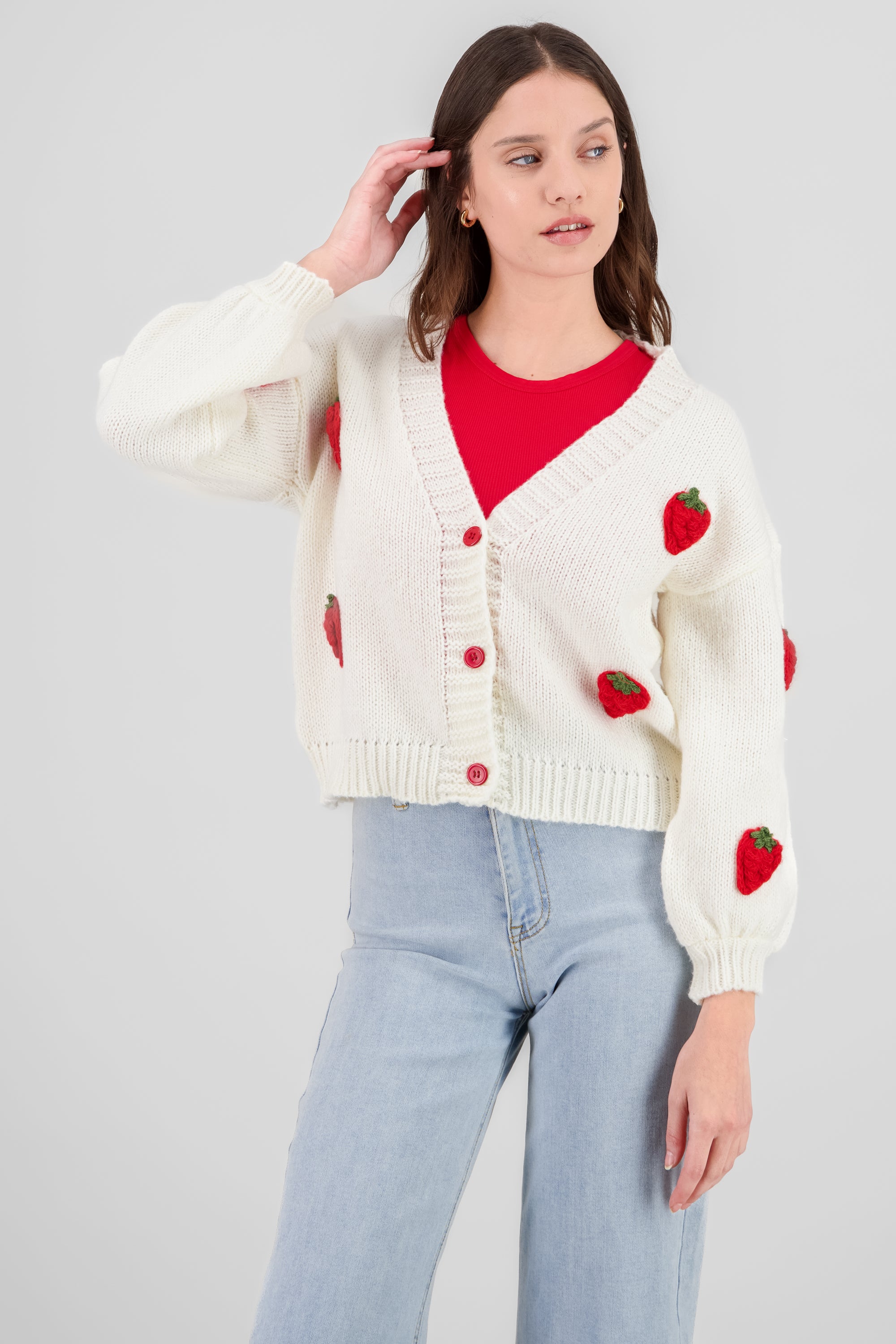 3D Strawberry Knit Sweater WHITE