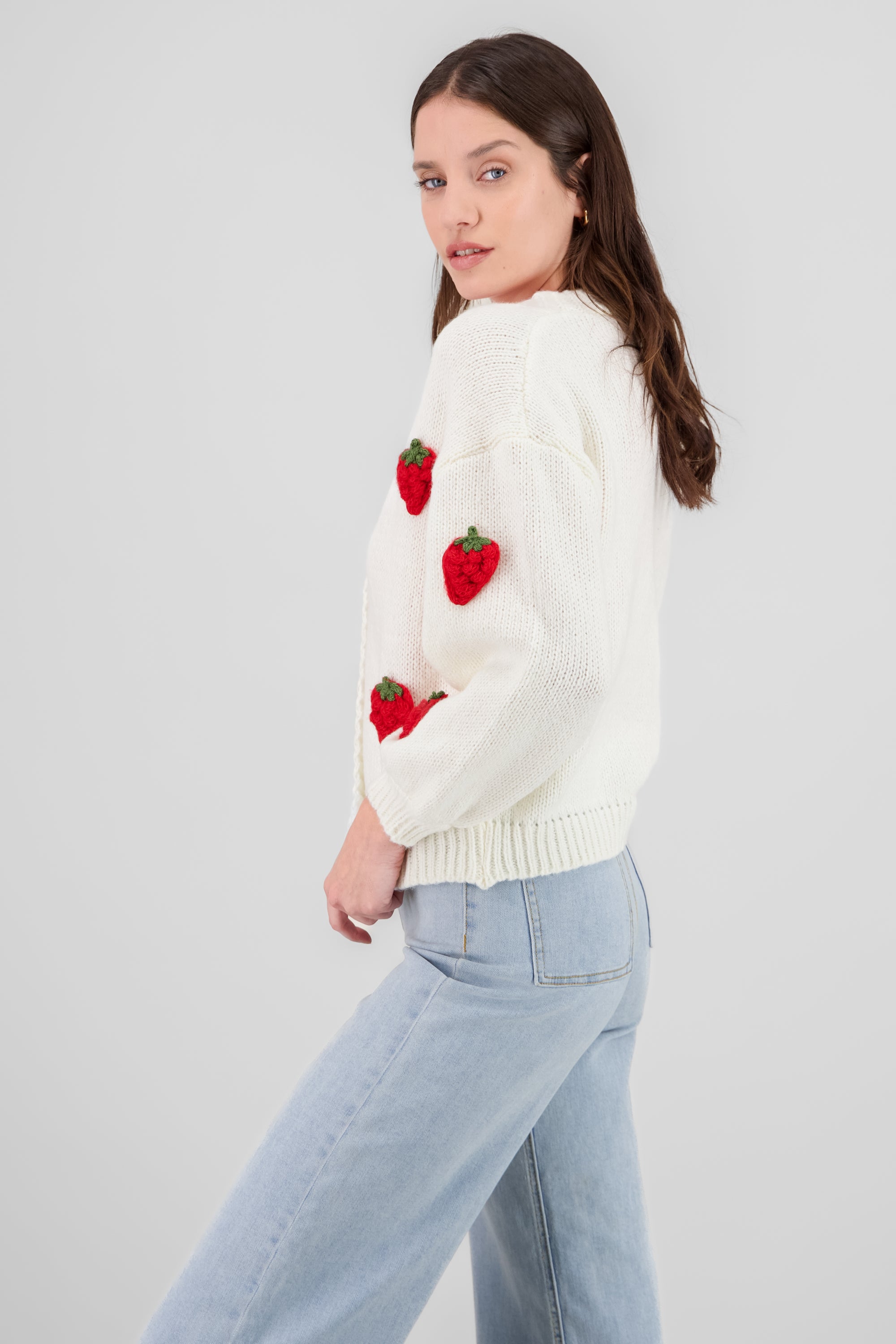 3D Strawberry Knit Sweater WHITE