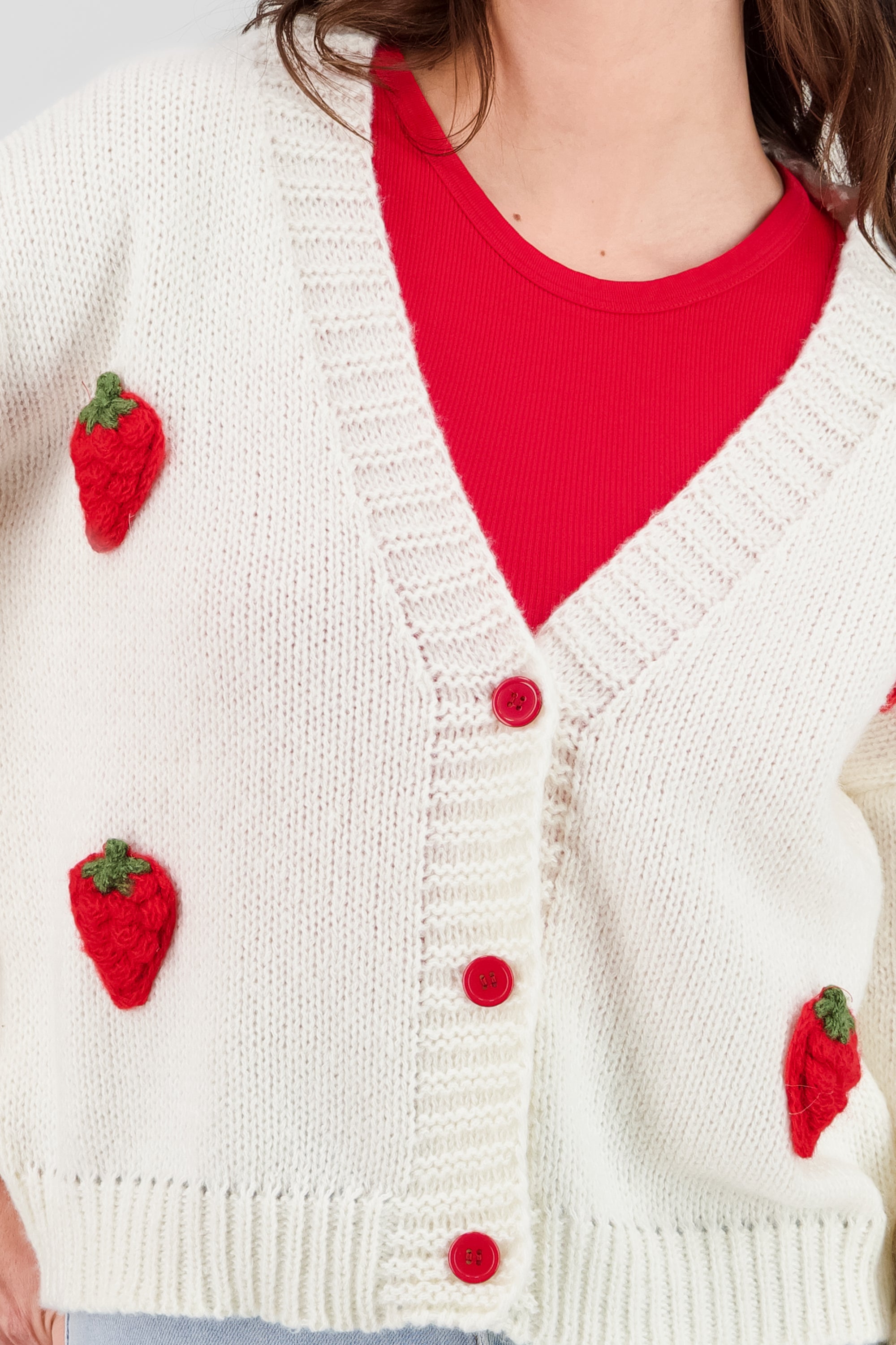 3D Strawberry Knit Sweater WHITE