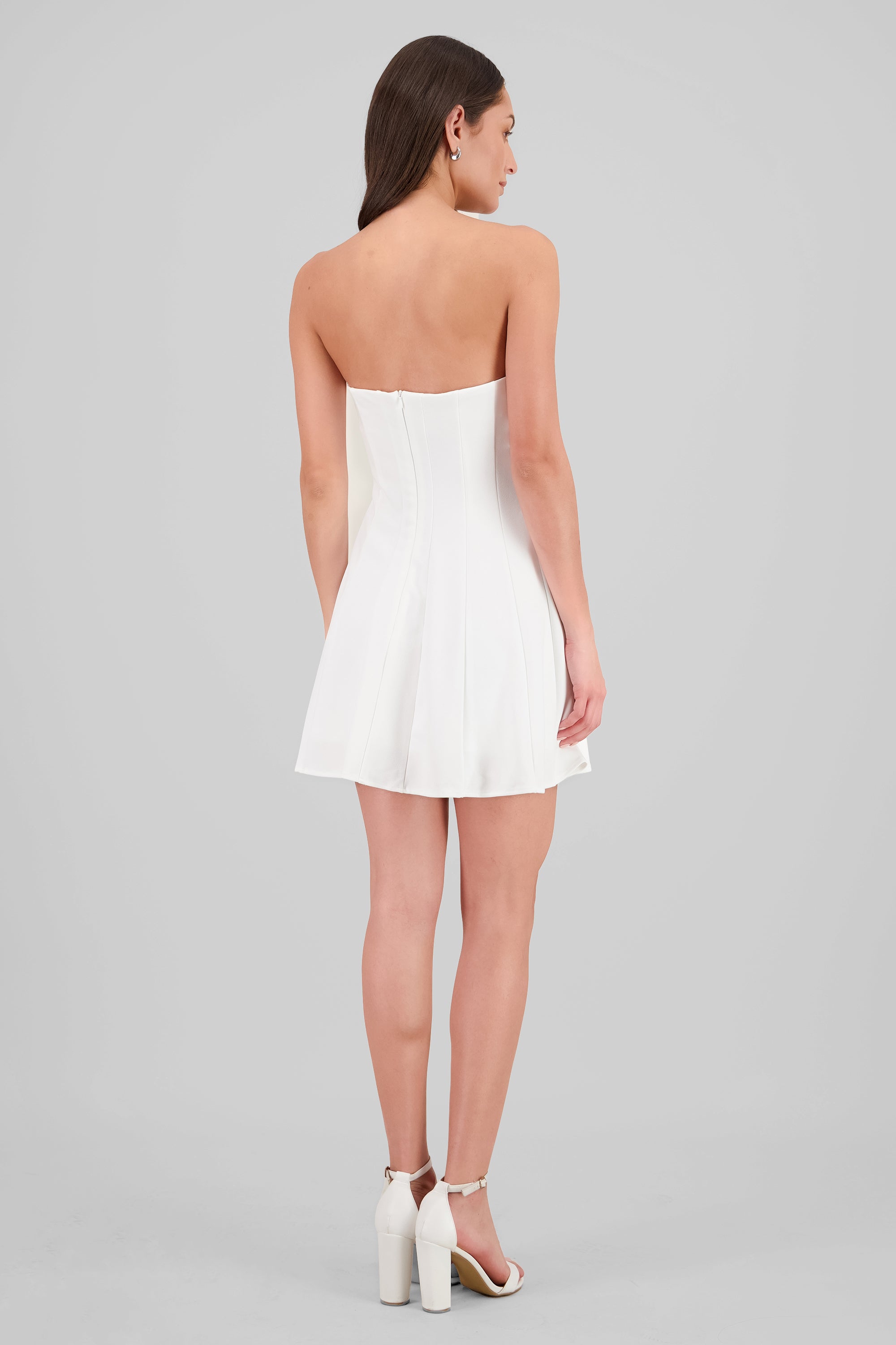 Solid Strapless Skater Dress WHITE