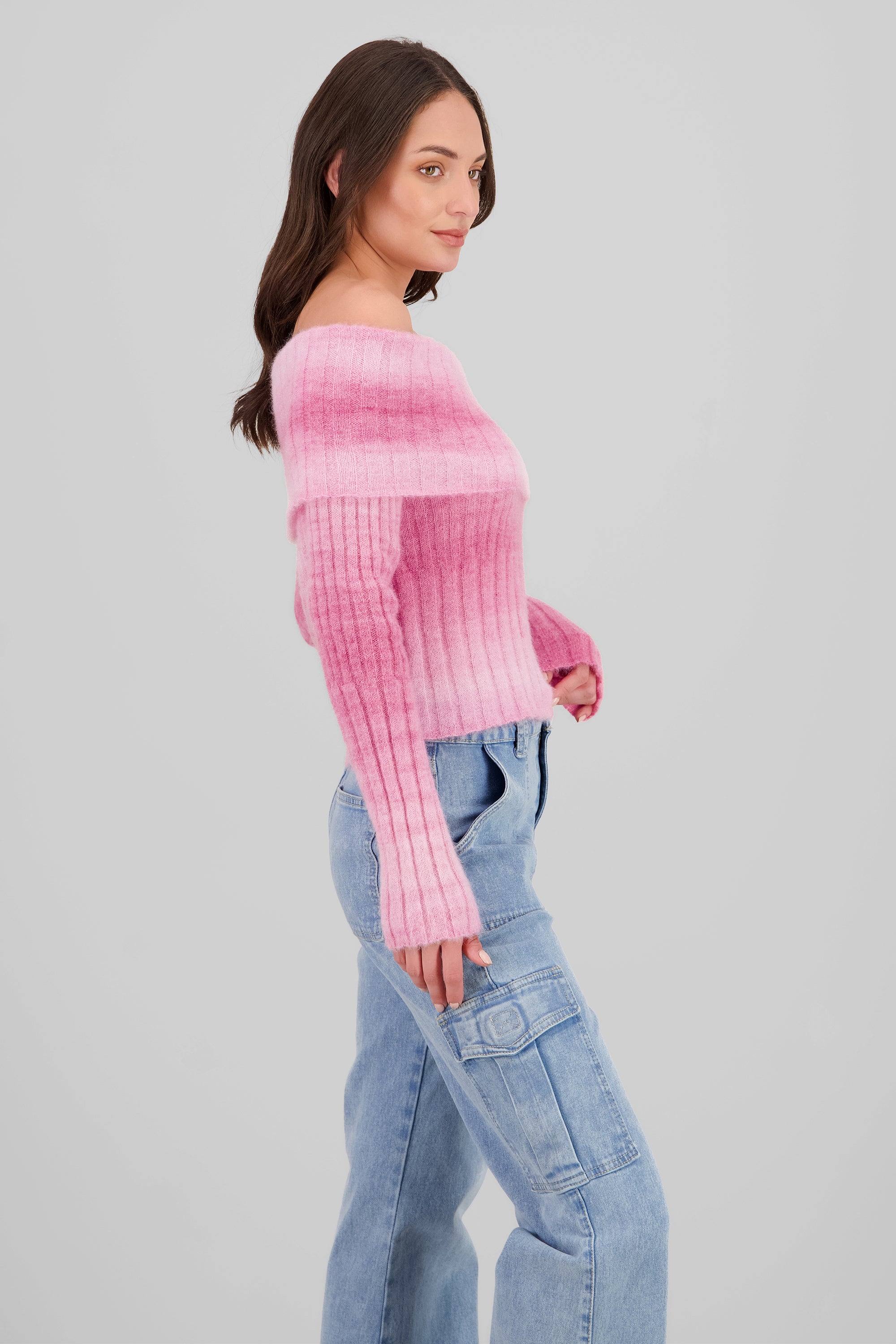 Off Shoulder Gradient Sweater PINK COMBO