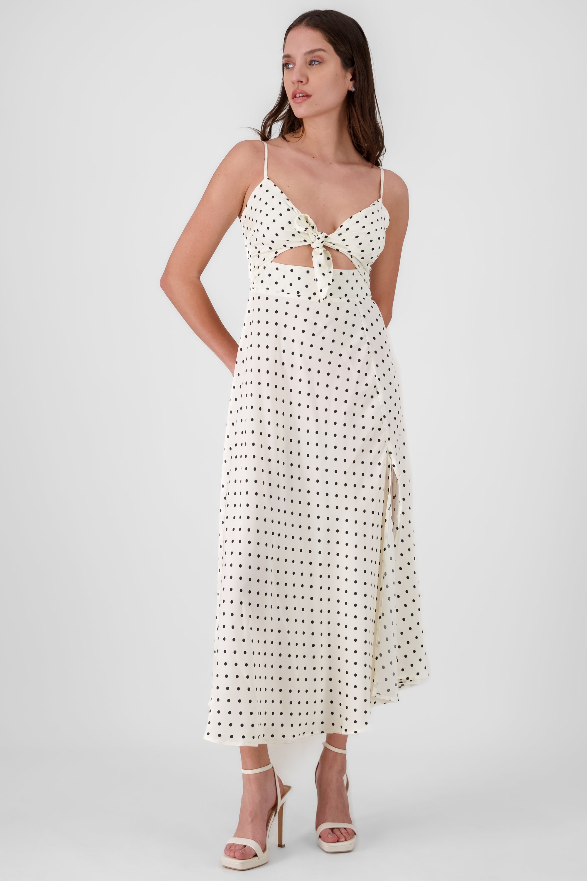 Polka Dot Midi Dress WHITE COMBO