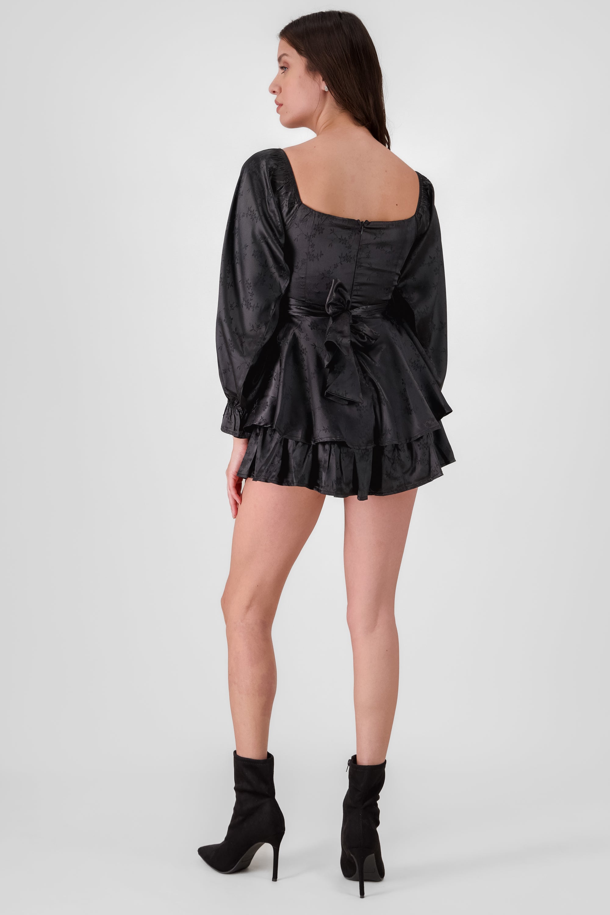 Satin Dress with Ruffles BLACK