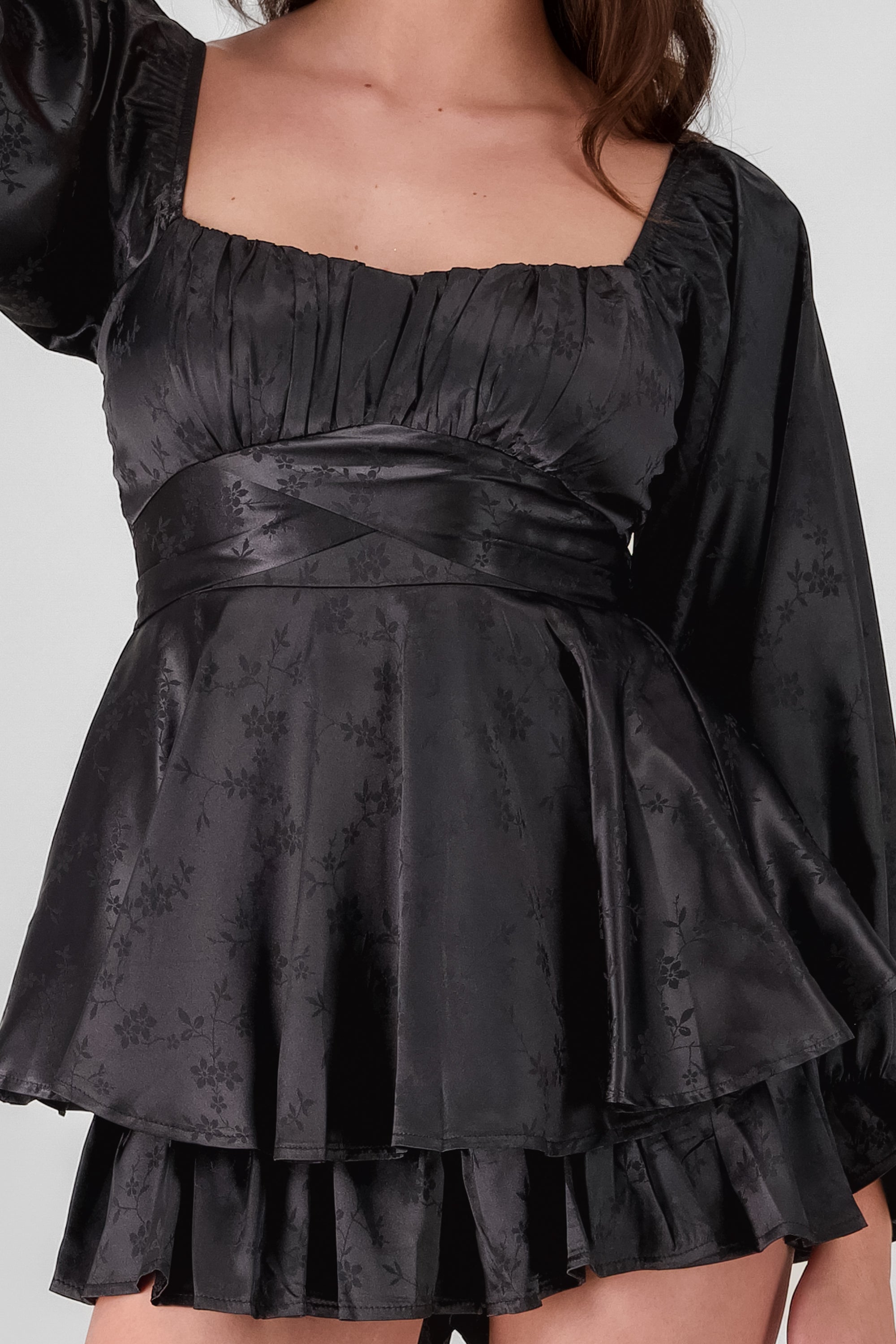 Satin Dress with Ruffles BLACK