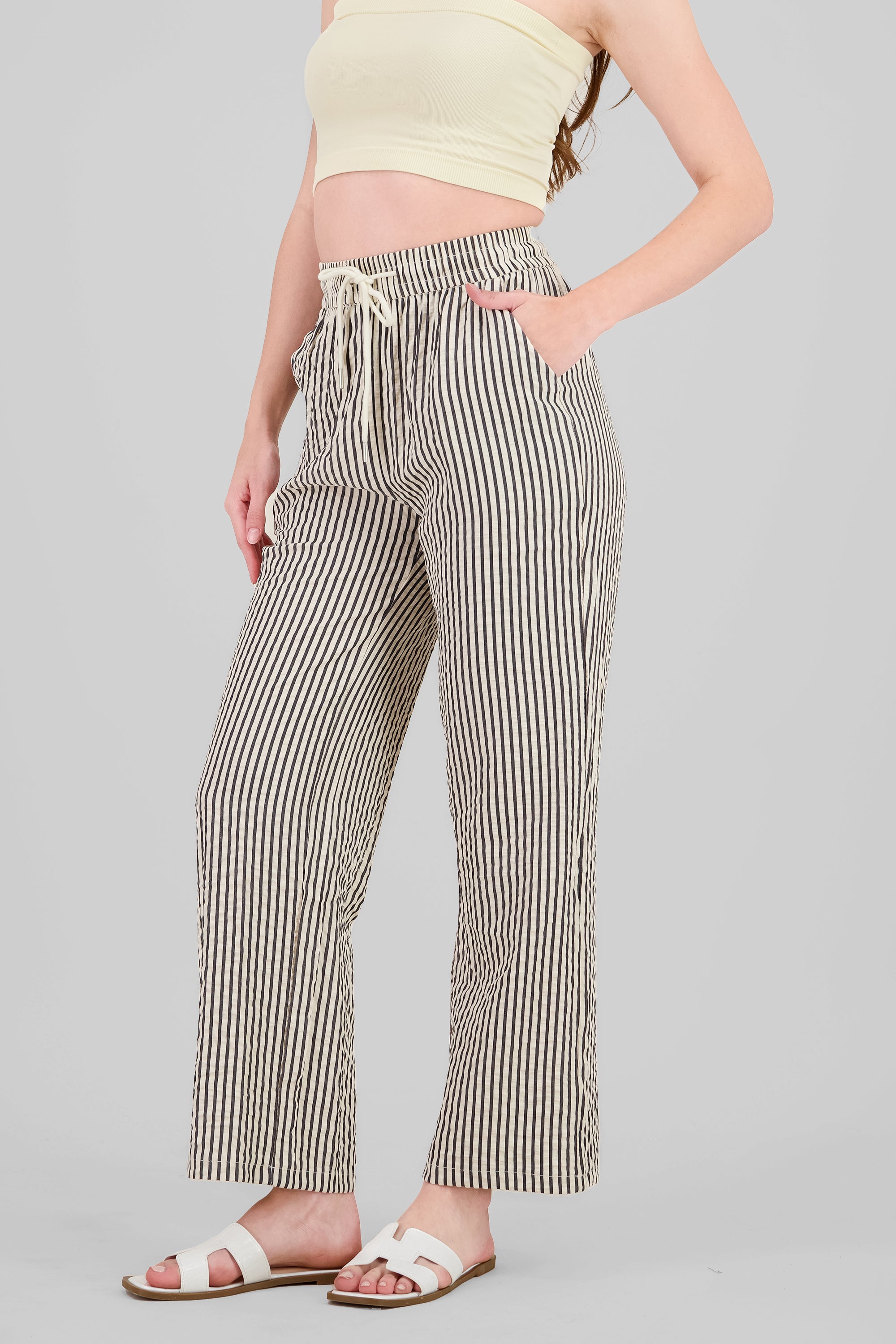 Textured Striped Pants BONE COMBO