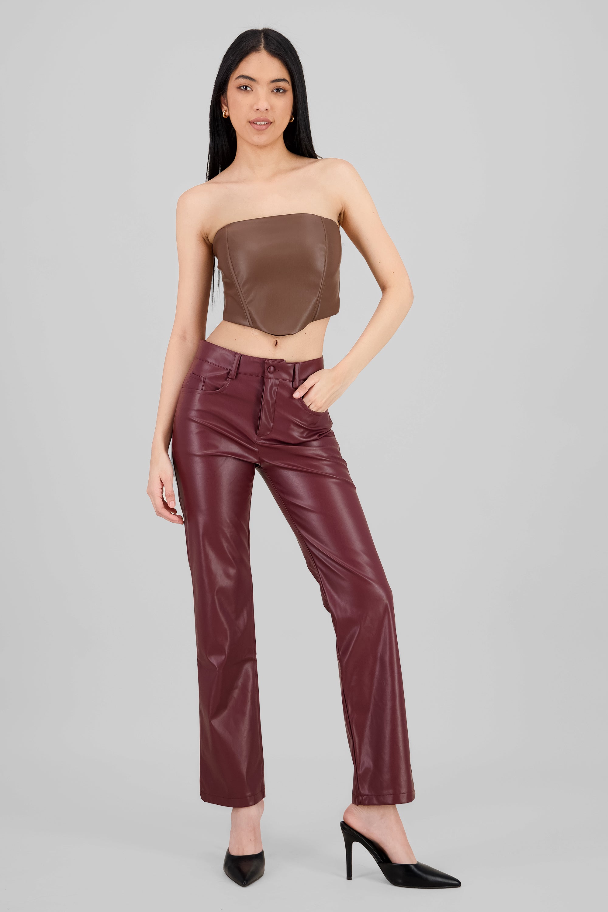 Straight Faux Leather Pants PLUM