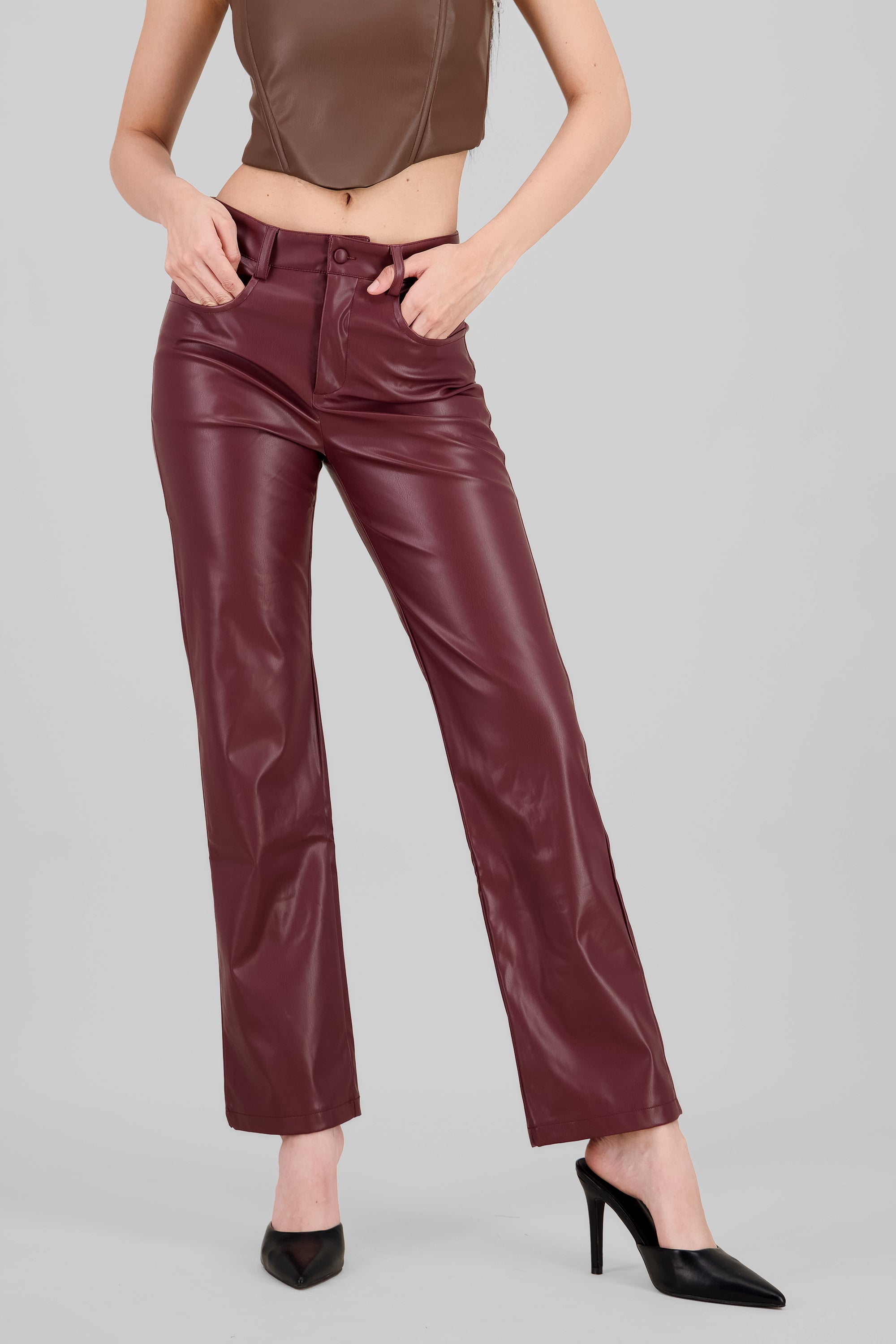 Straight Faux Leather Pants PLUM