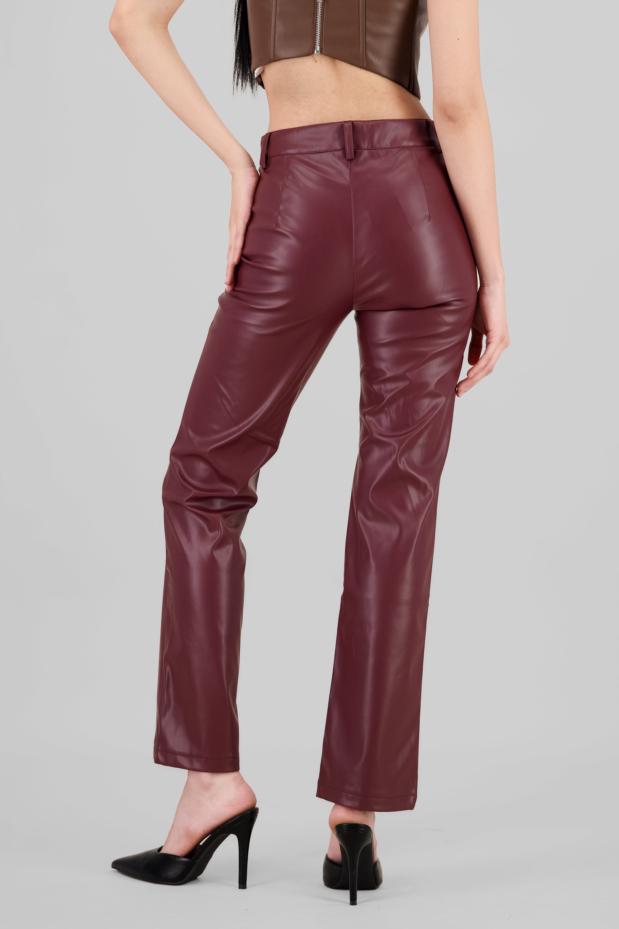 Straight Faux Leather Pants PLUM