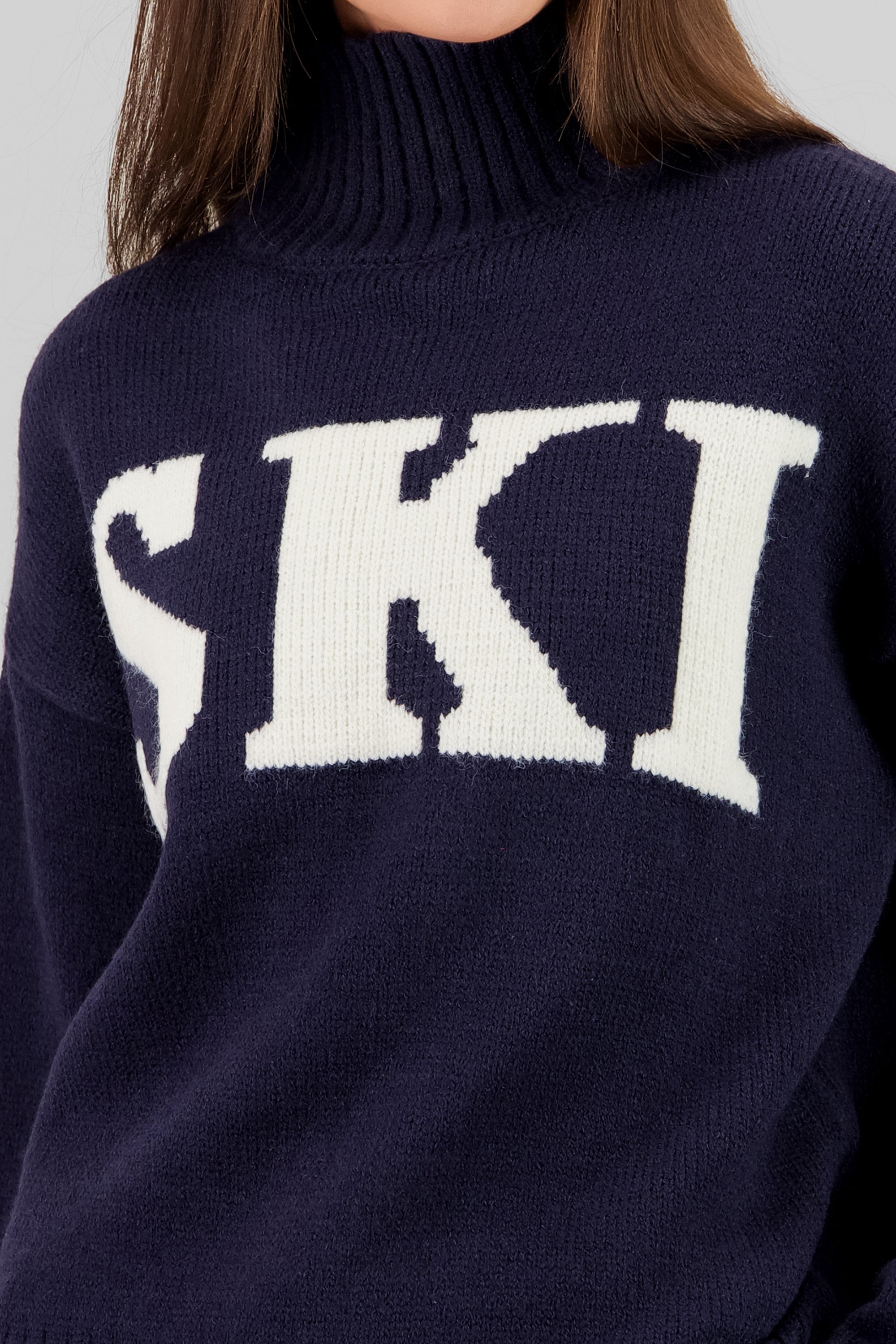 Printed High Neck Knit Sweater NAVY