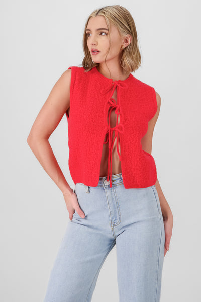 Textured knitted vest RED