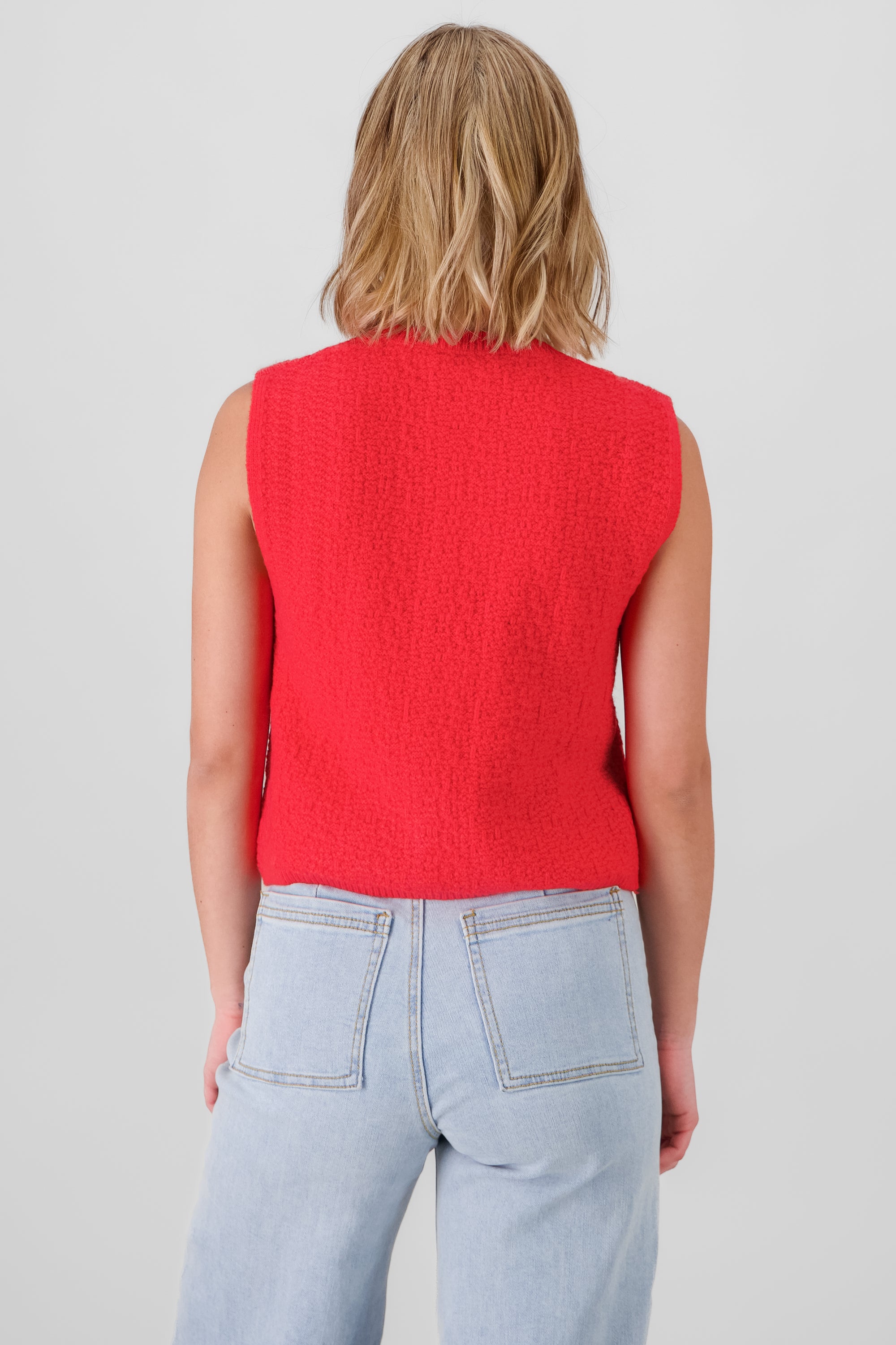 Textured knitted vest RED