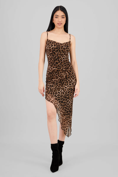 Leopard Mesh Dress BROWN COMBO