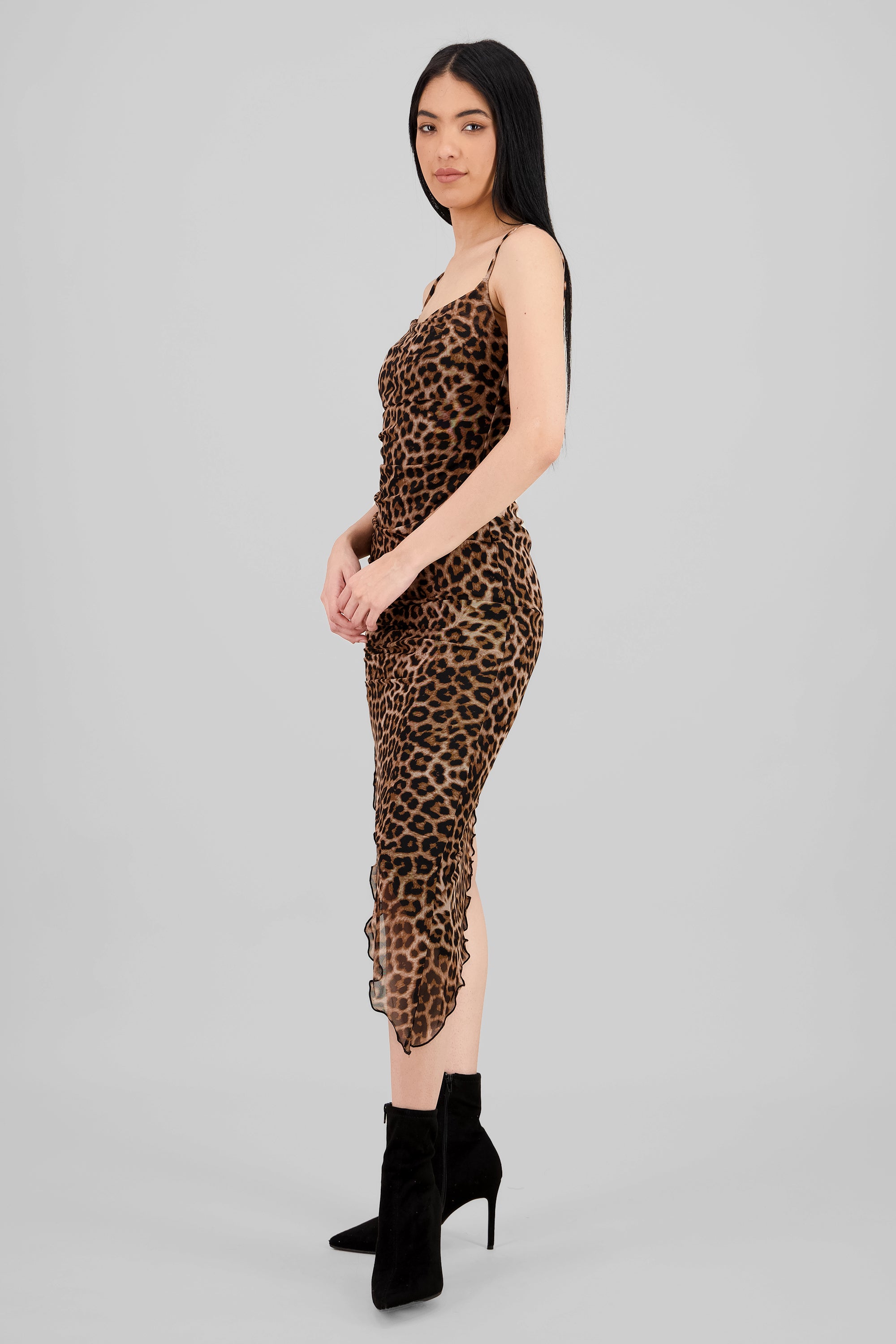 Leopard Mesh Dress BROWN COMBO