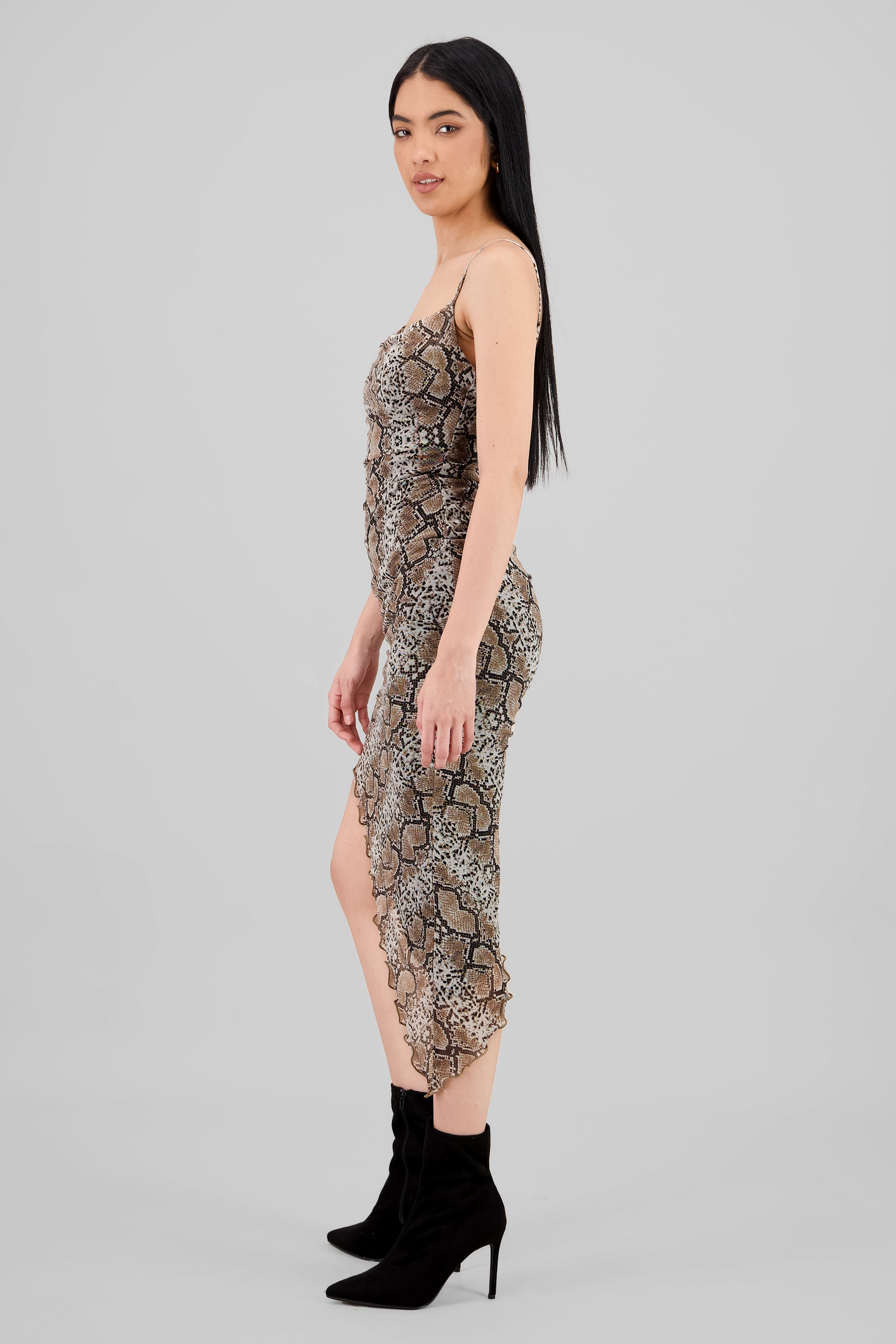 Snake Print Mesh Dress BROWN COMBO