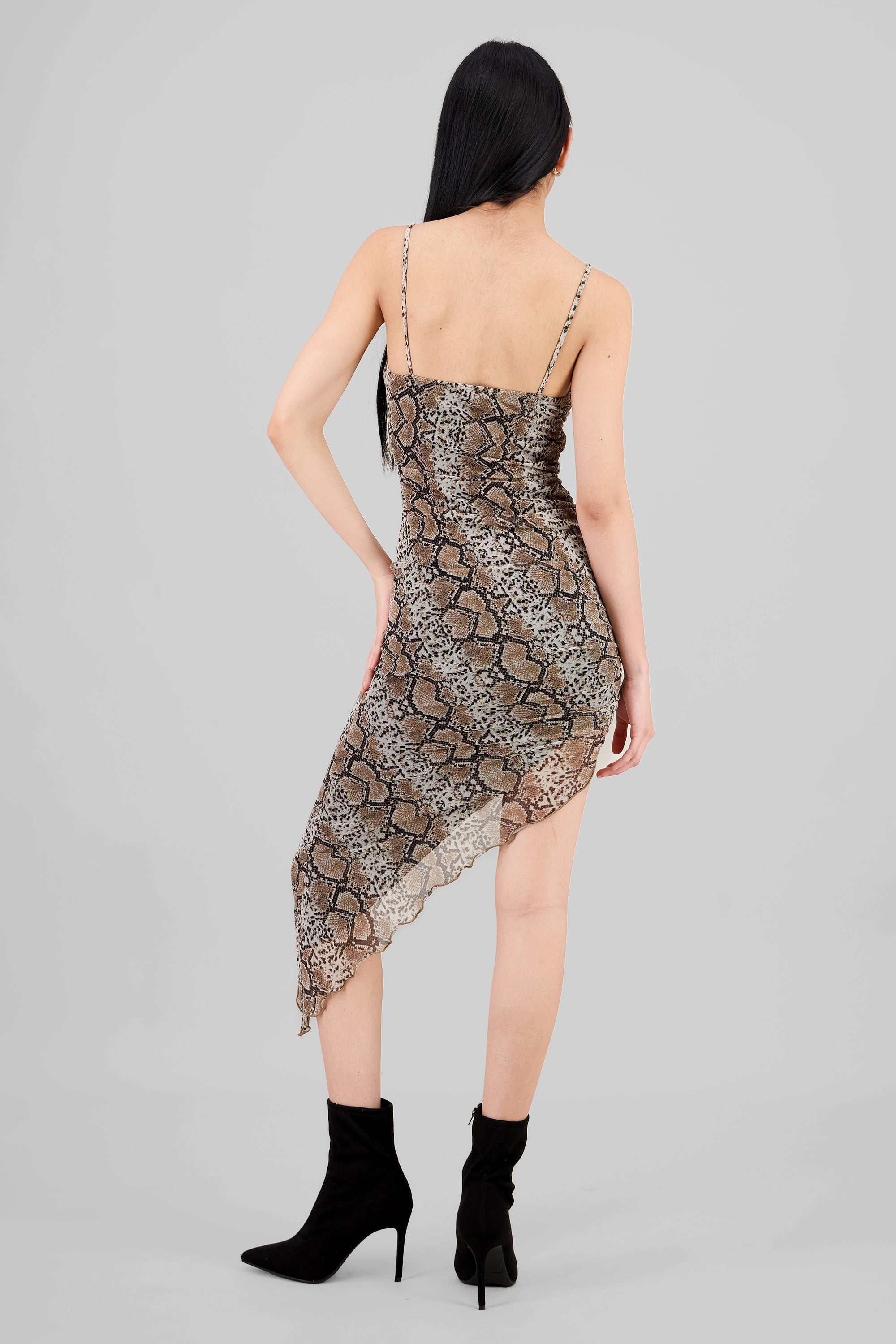 Snake Print Mesh Dress BROWN COMBO