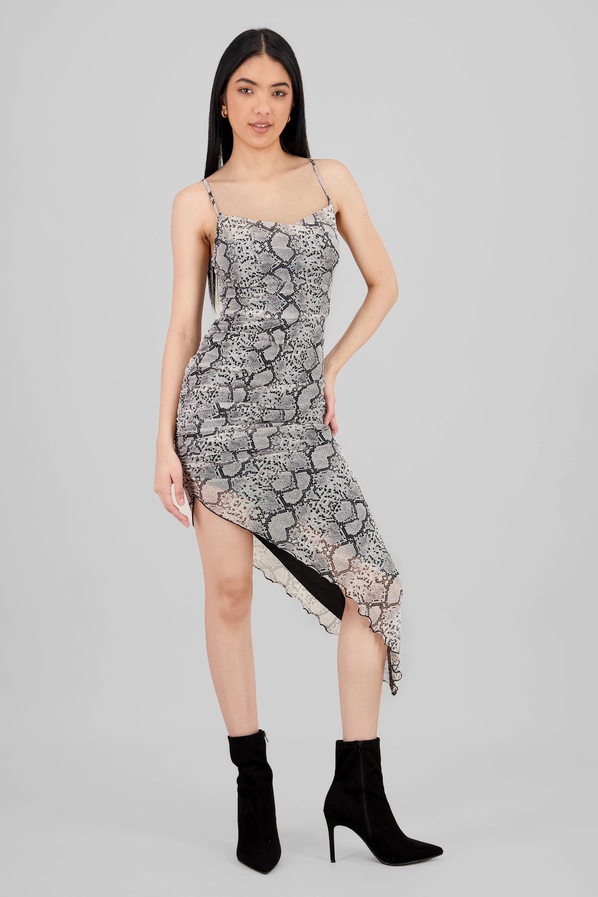 Snake Print Mesh Dress BLACK COMBO