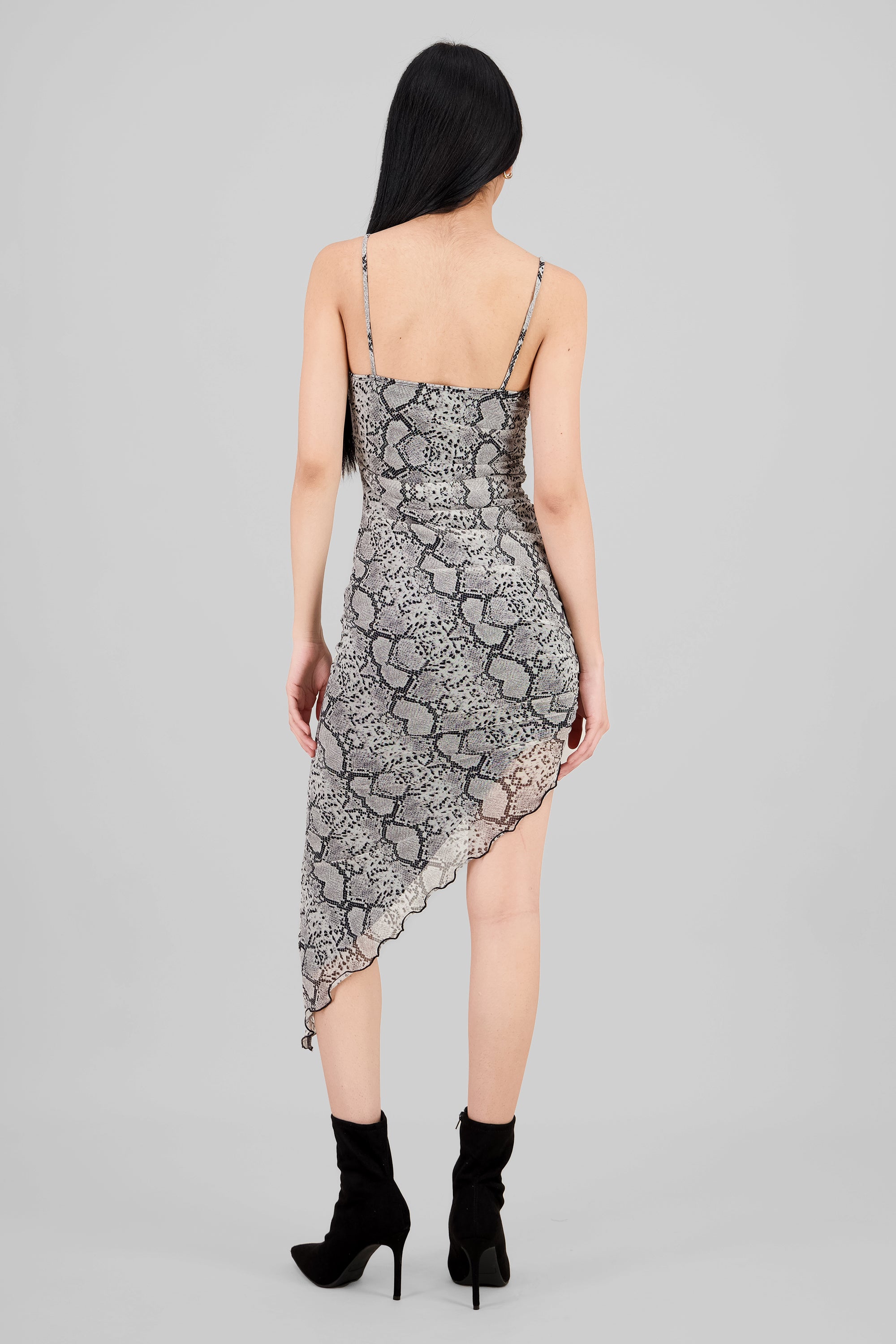 Snake Print Mesh Dress BLACK COMBO