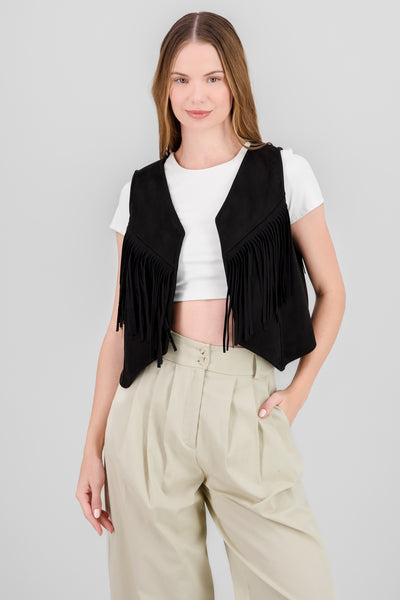 Suede Fringe Vest BLACK