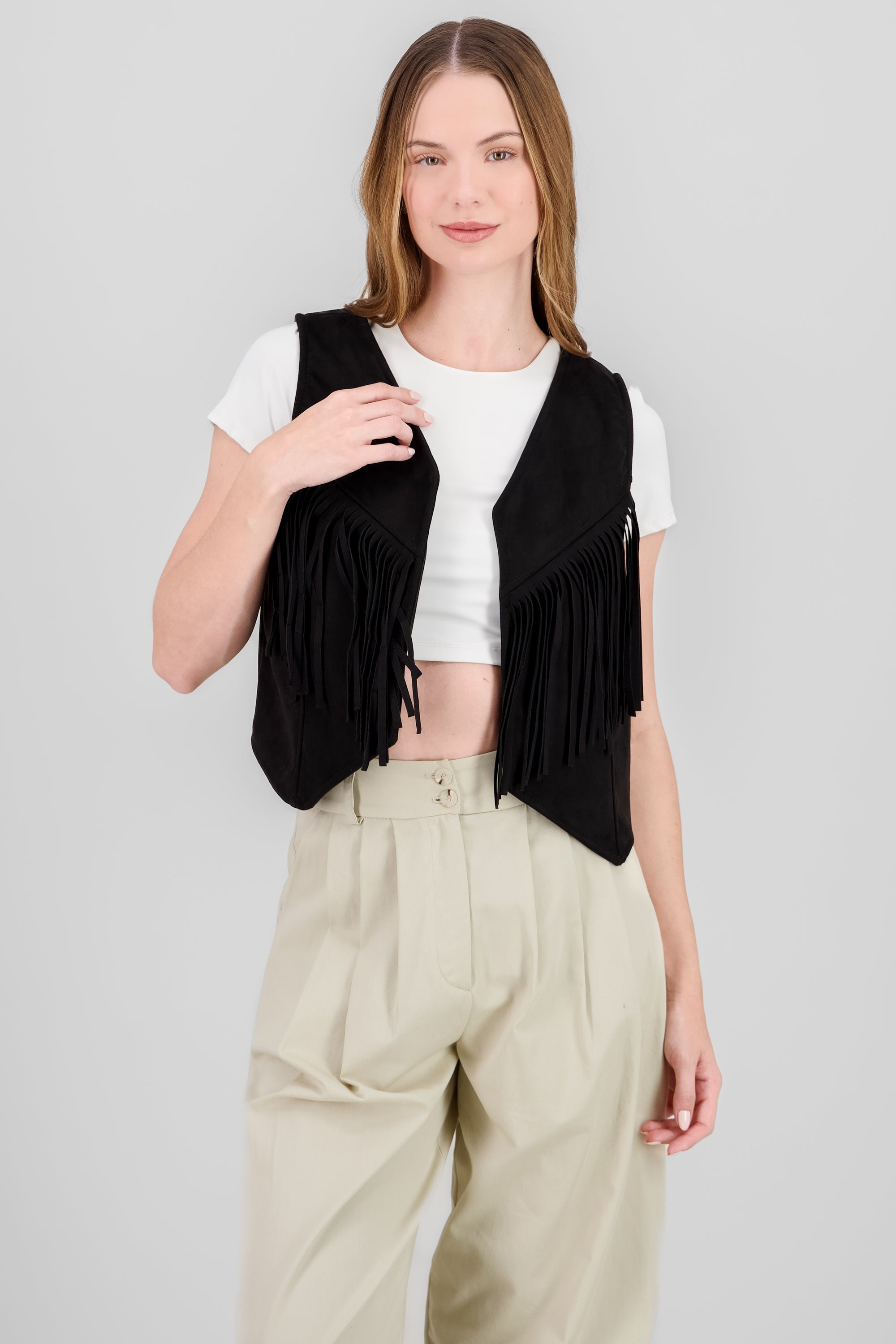 Suede Fringe Vest BLACK