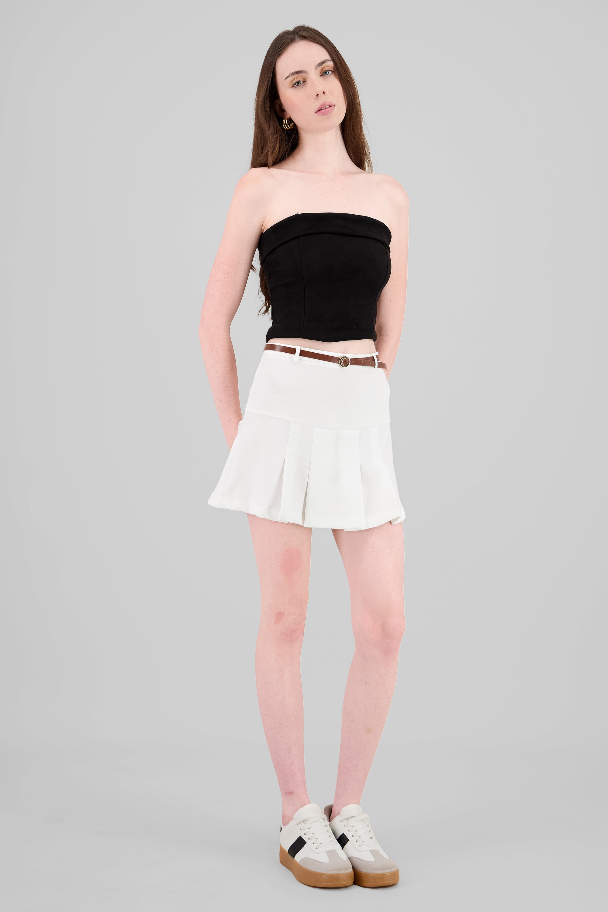 Solid Mini Skirt with Belt IVORY