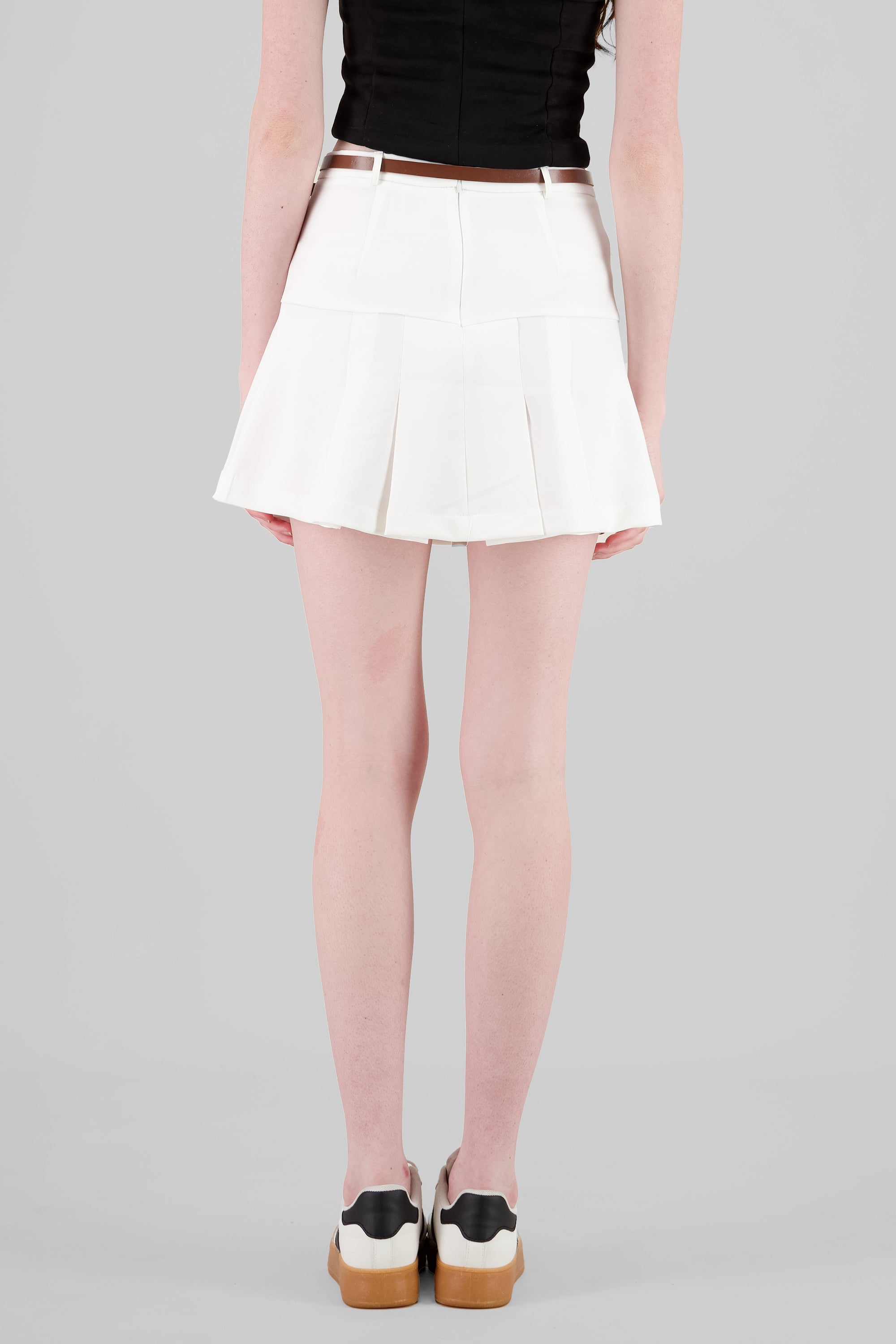 Solid Mini Skirt with Belt IVORY